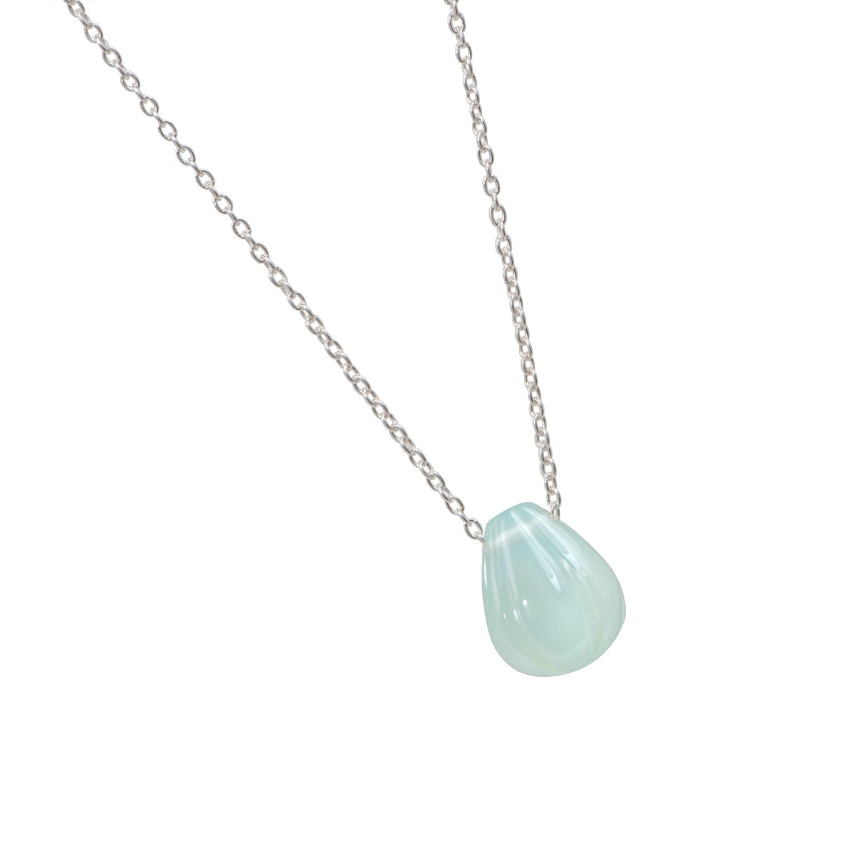 Sterling Silver Necklace with a Carved Aqua Chalcedony Gemstone