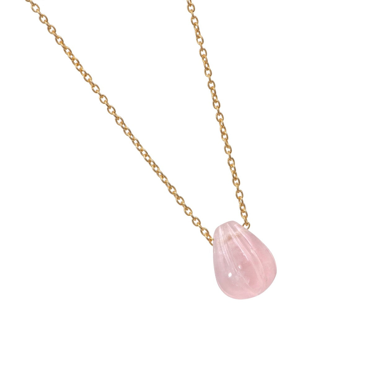 Gold Plated Sterling Silver Necklace with a Carved Rose Quartz Gemstone