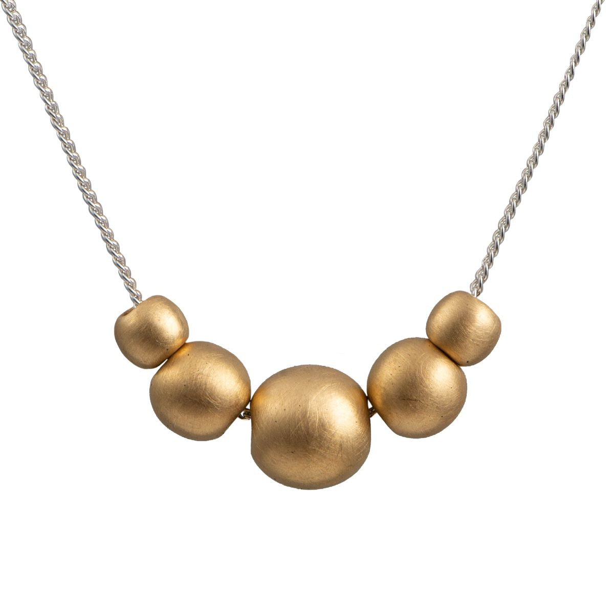 Brushed Gold Plated Sterling Silver Necklace with 5 Balls