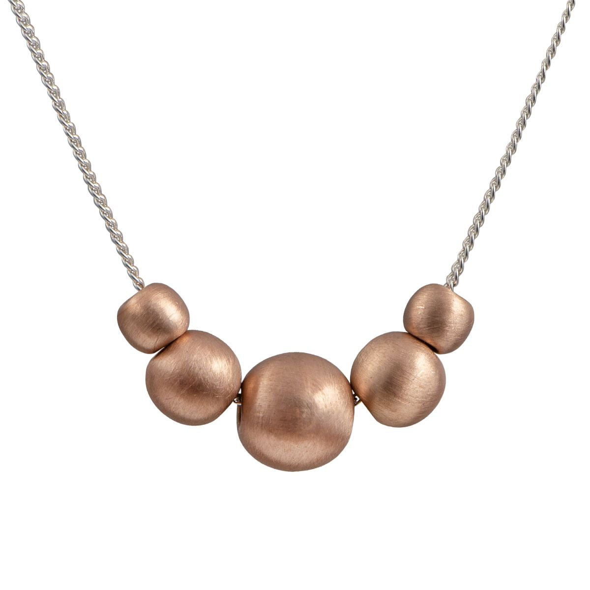 Brushed Rose Gold Plated Sterling Silver Necklace with 5 Balls