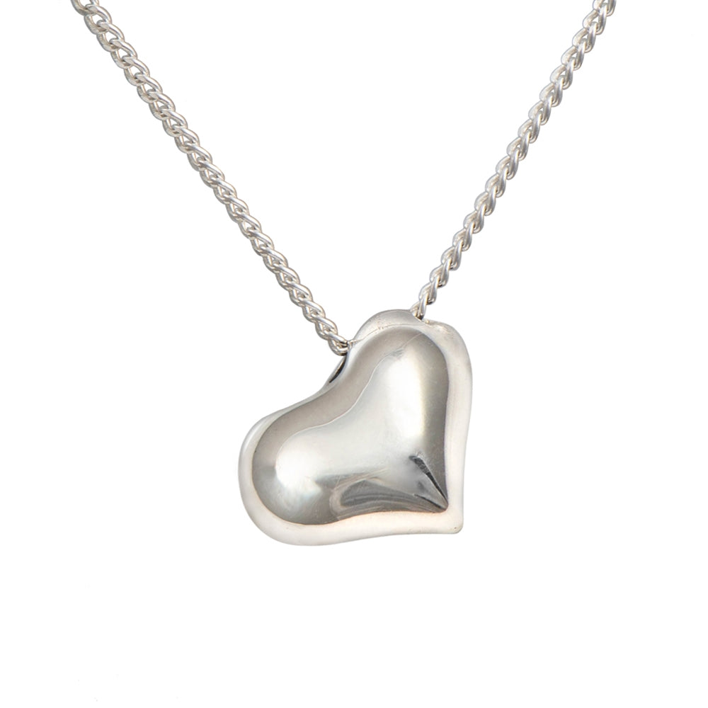 Sterling Silver Tilted Puffy Heart Necklace