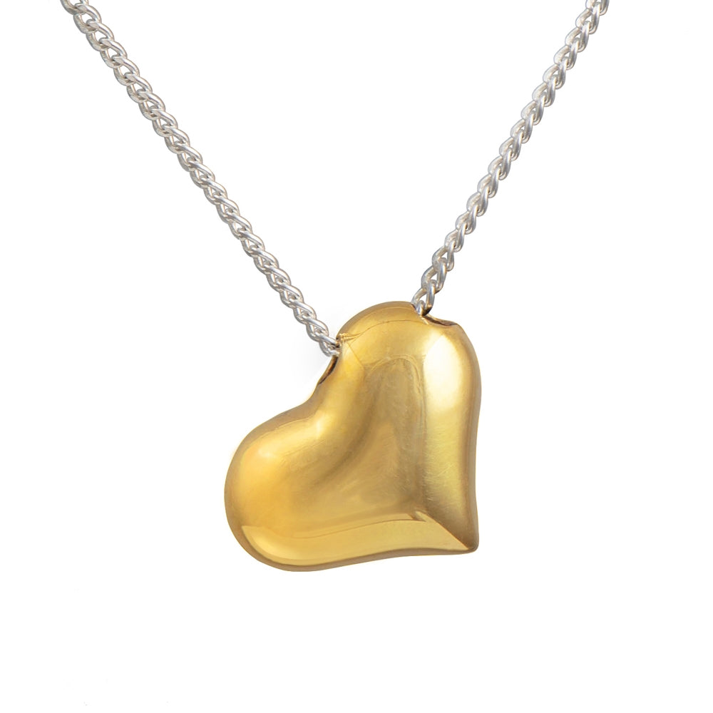 Gold Plated Sterling Silver Tilted Puffy Heart Necklace