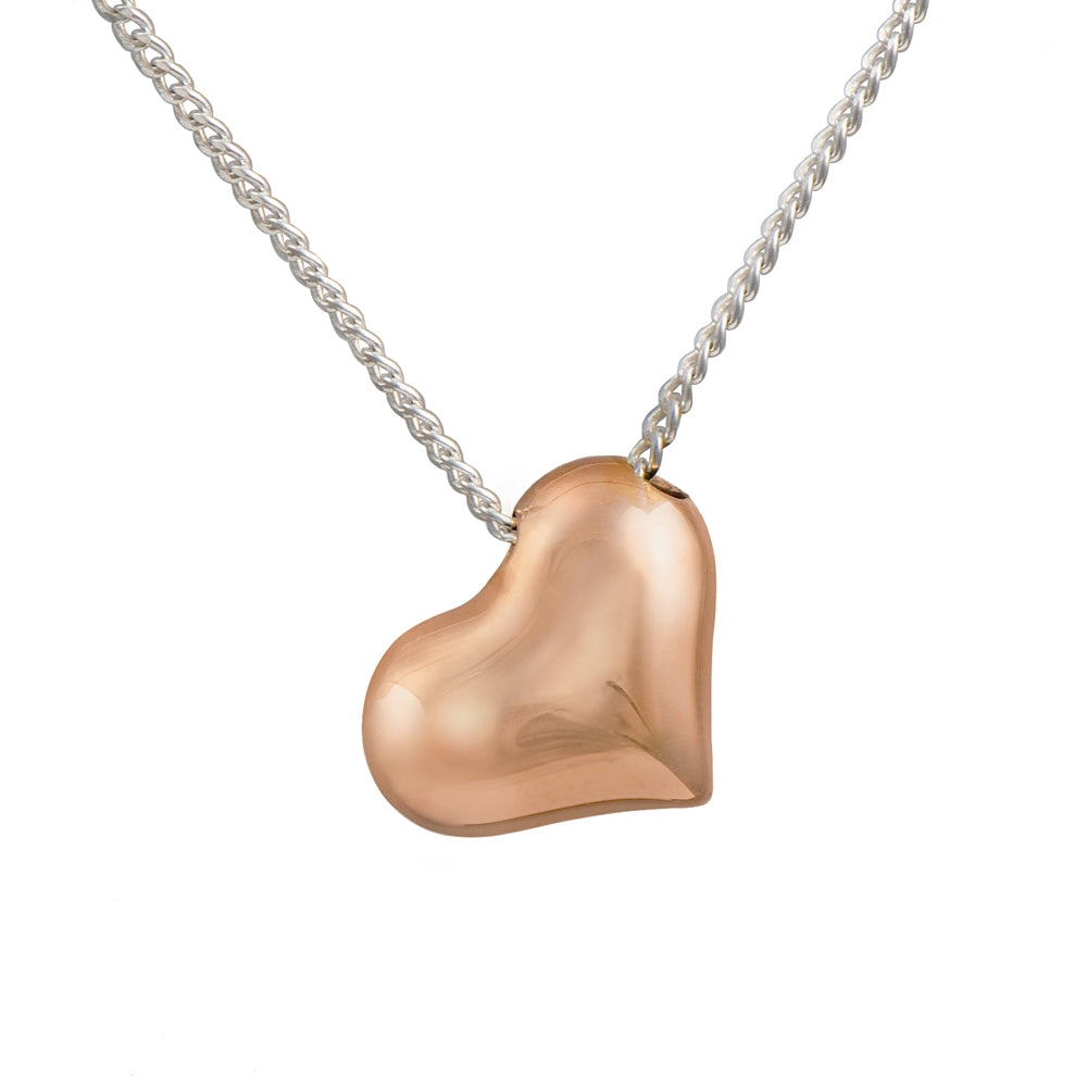 Rose Gold Plated Sterling Silver Tilted Puffy Heart Necklace