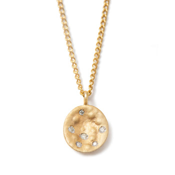 Necklace in 9k Yellow Gold with Small Disc Pendant and Diamonds