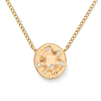 Necklace in 9k Yellow Gold with Big Disc and Diamonds