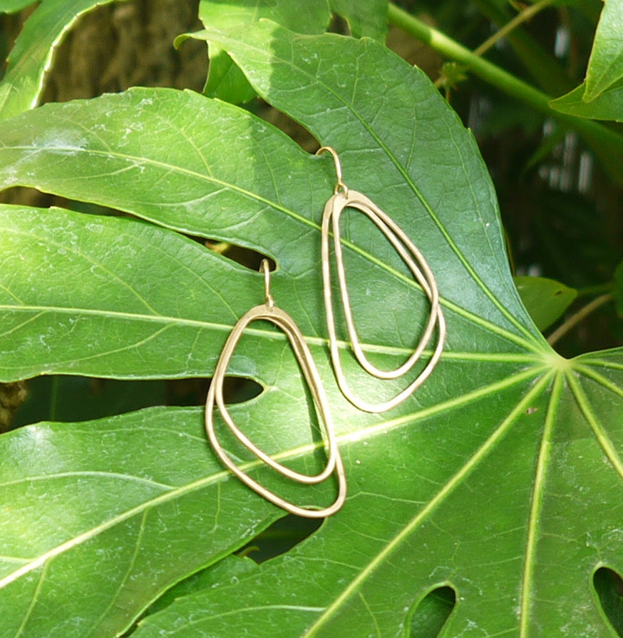 Gold Plated Brushed Silver Asymmetric Triangle Earrings