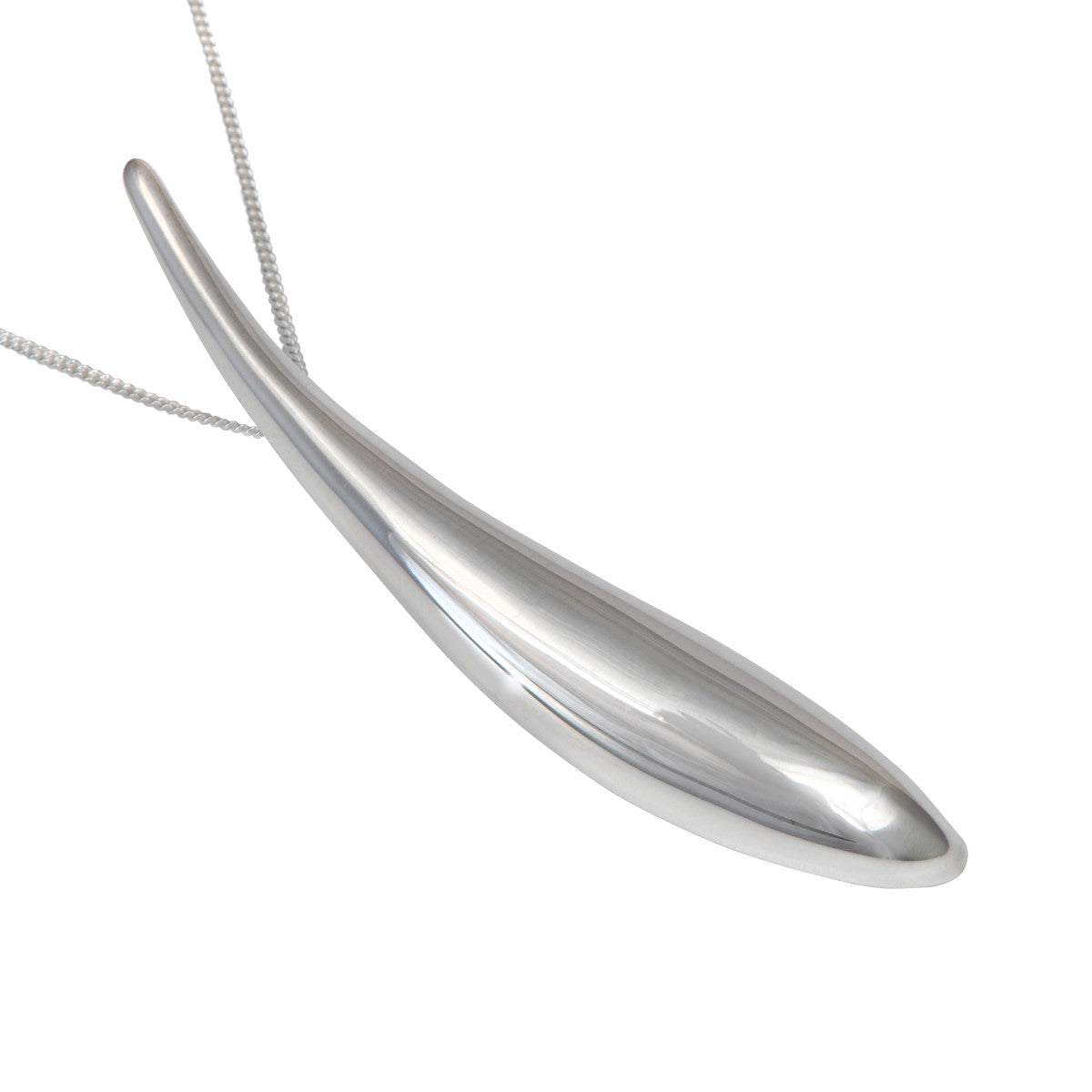 Sterling Silver Long Curved Statement Pendant Necklace