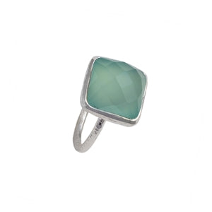 Sterling Silver Ring with Square Semiprecious Stone - Aqua Chalcedony