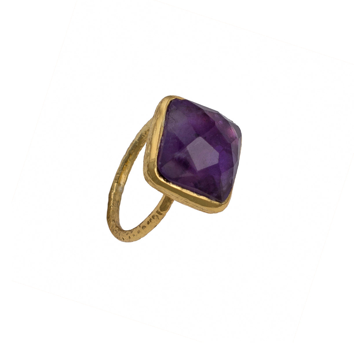 Gold Plated Silver Ring with Square Amethyst Stone 