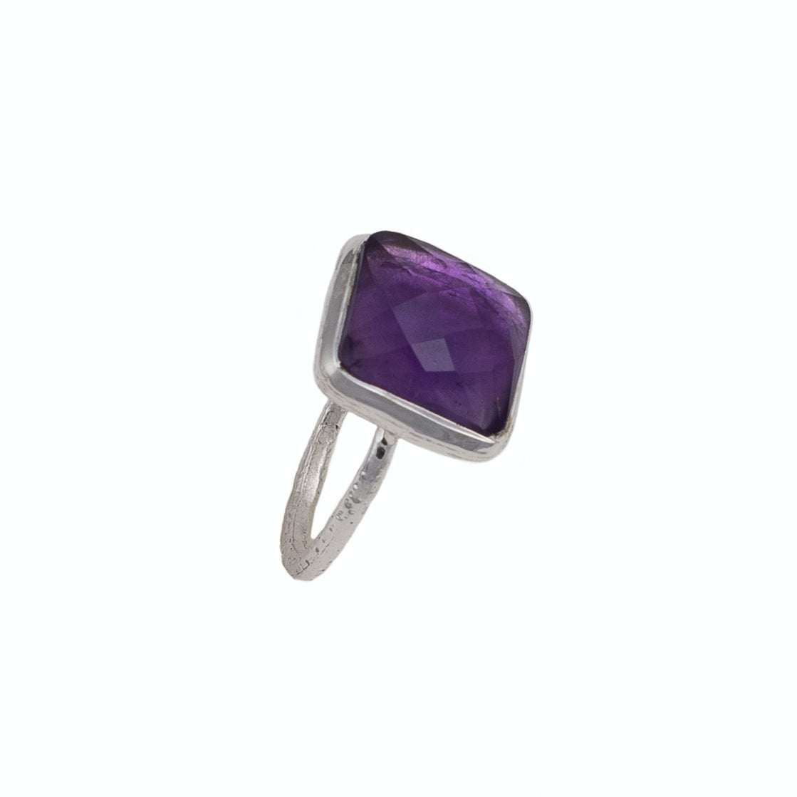 Silver Ring with Square Semiprecious Stone - Amethyst