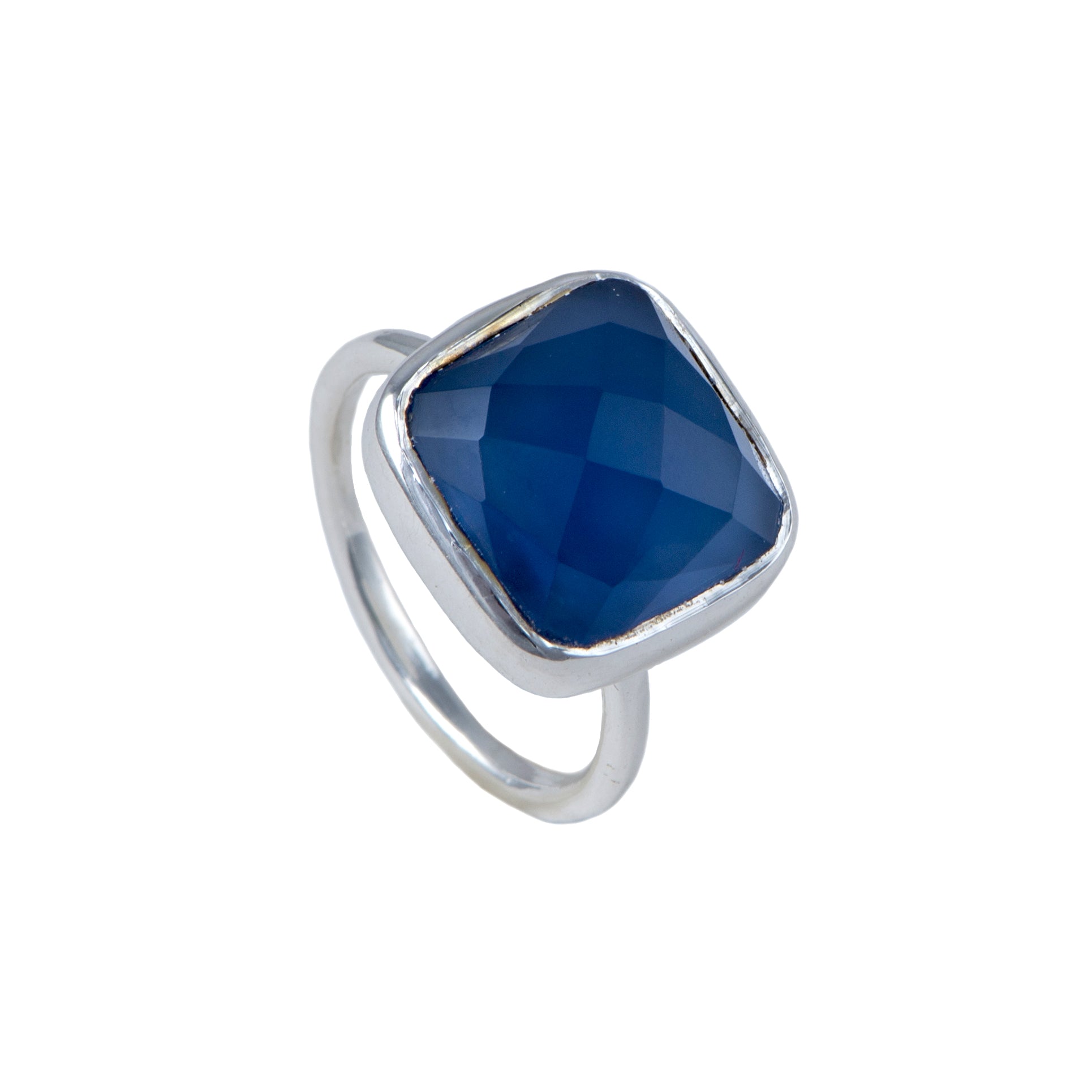 Silver Ring with Square Semiprecious Stone - Blue Chalcedony