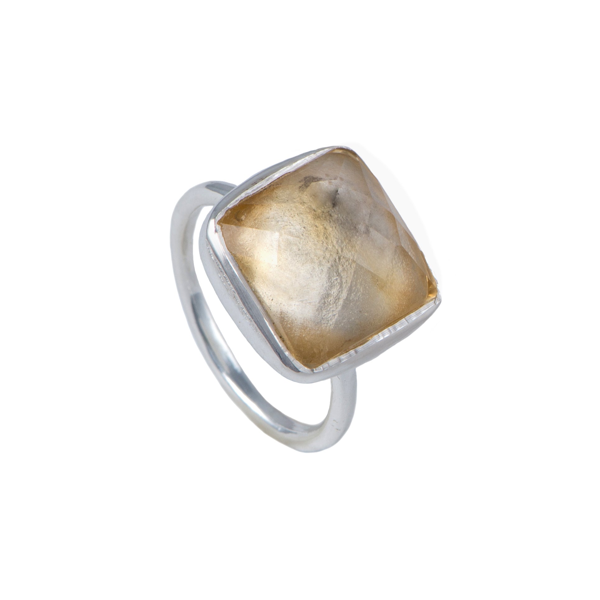 Silver Ring with Square Semiprecious Stone - Citrine