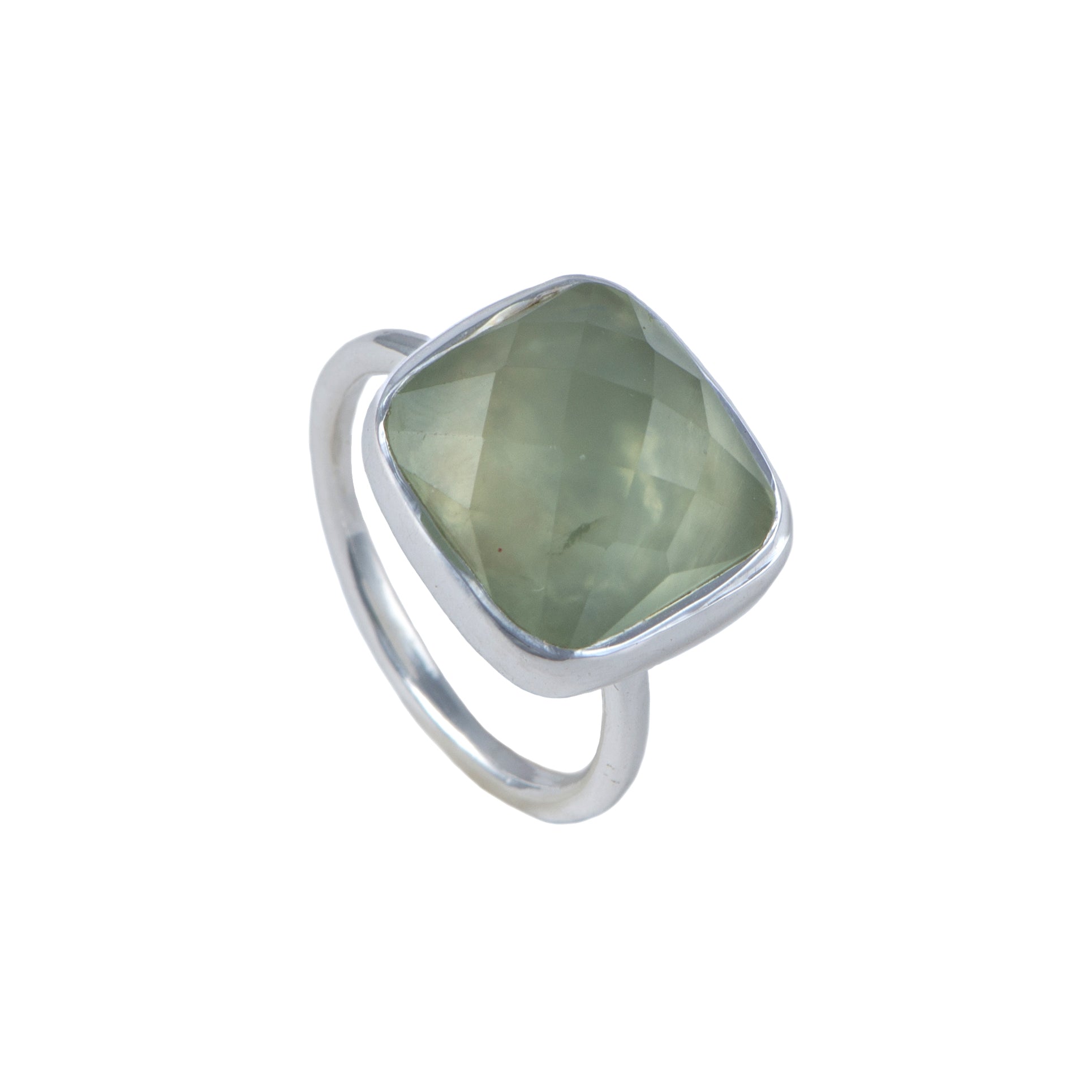 Silver Ring with Square Semiprecious Stone - Prehnite