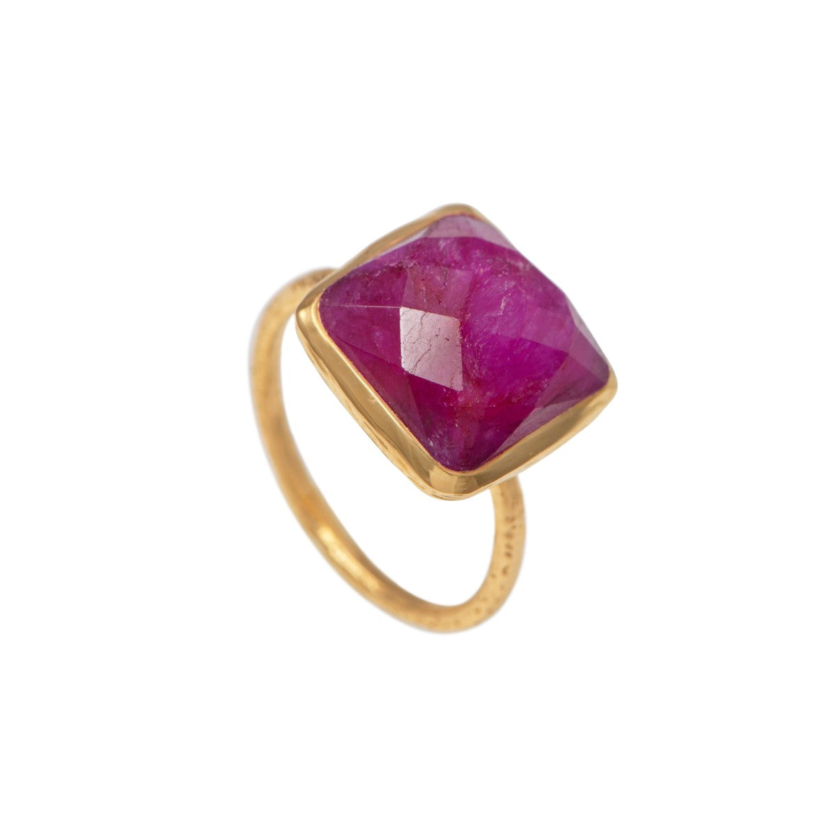 Gold Plated Silver Ring with Square Semiprecious Stone - Ruby Quartz