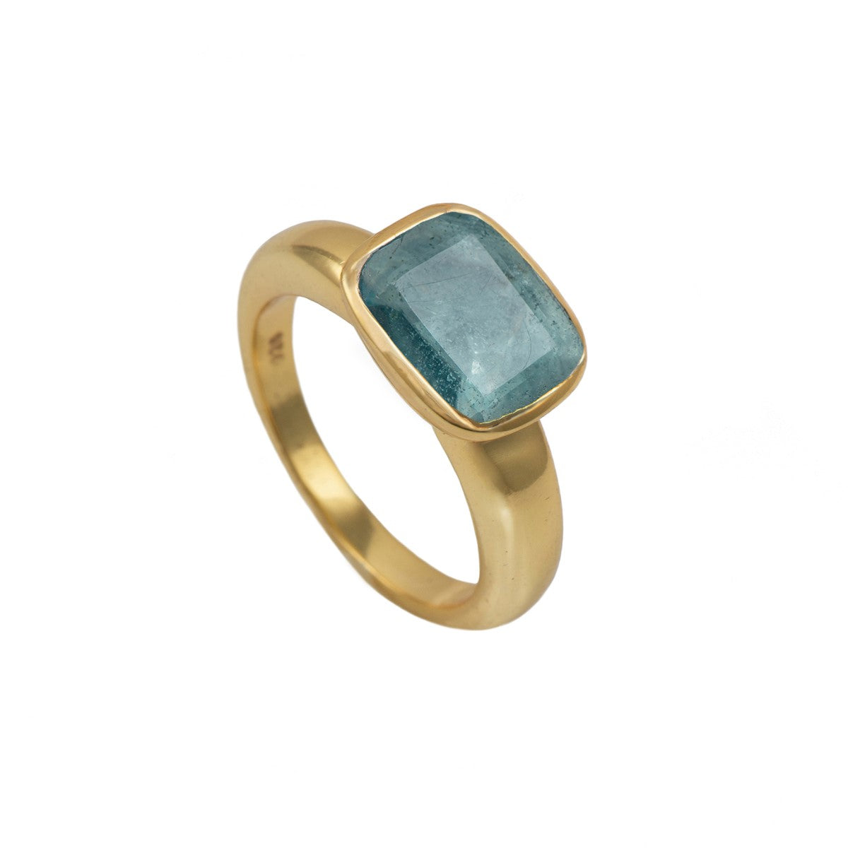 Faceted Rectangular Cut Natural Gemstone Gold Plated Sterling Silver Ring - Apatite