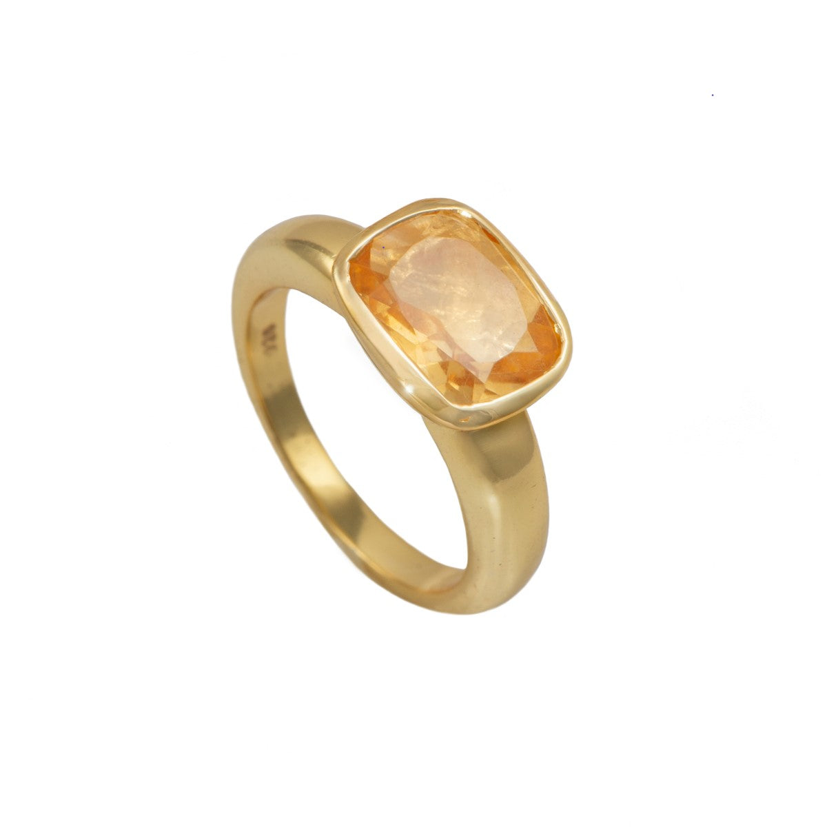 Faceted Rectangular Cut Natural Gemstone Gold Plated Sterling Silver Ring - Citrine
