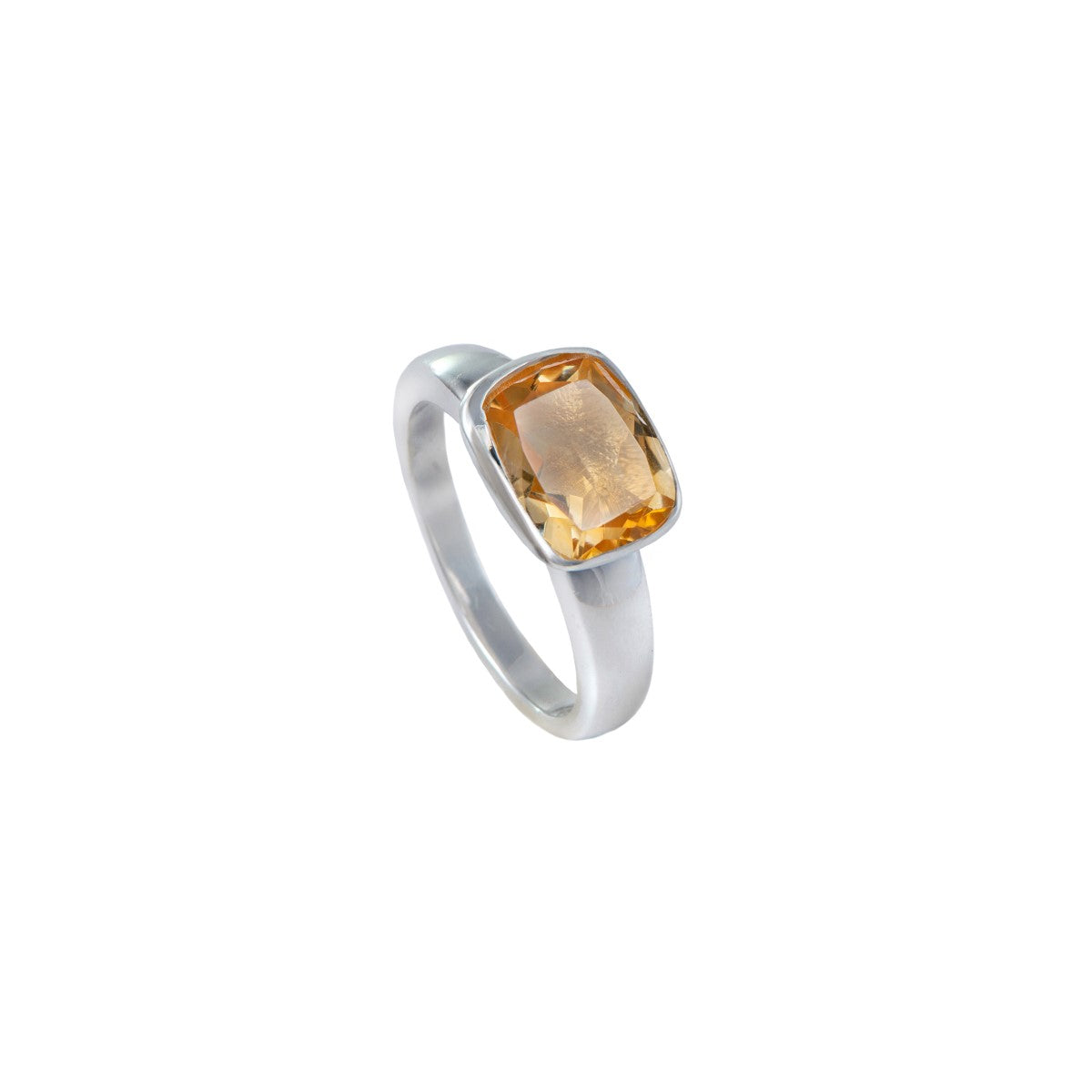 Faceted Rectangular Cut Natural Gemstone Sterling Silver Ring - Citrine