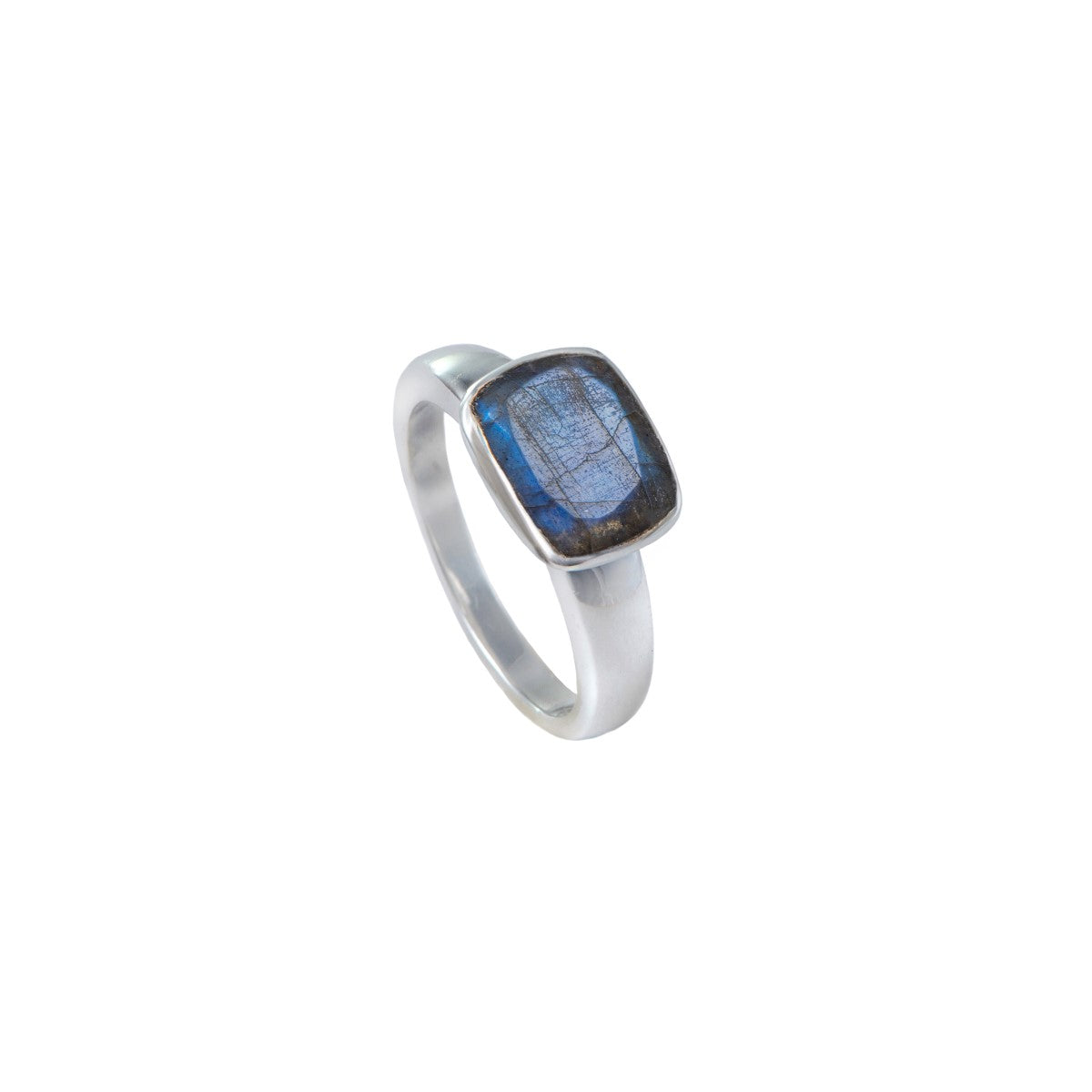 Faceted Rectangular Cut Natural Gemstone Sterling Silver Ring - Labradorite