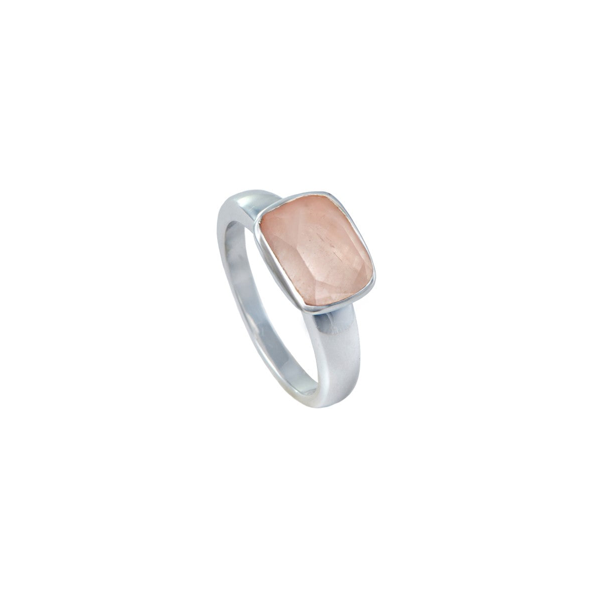 Faceted Rectangular Cut Natural Gemstone Sterling Silver Ring - Rose Quartz