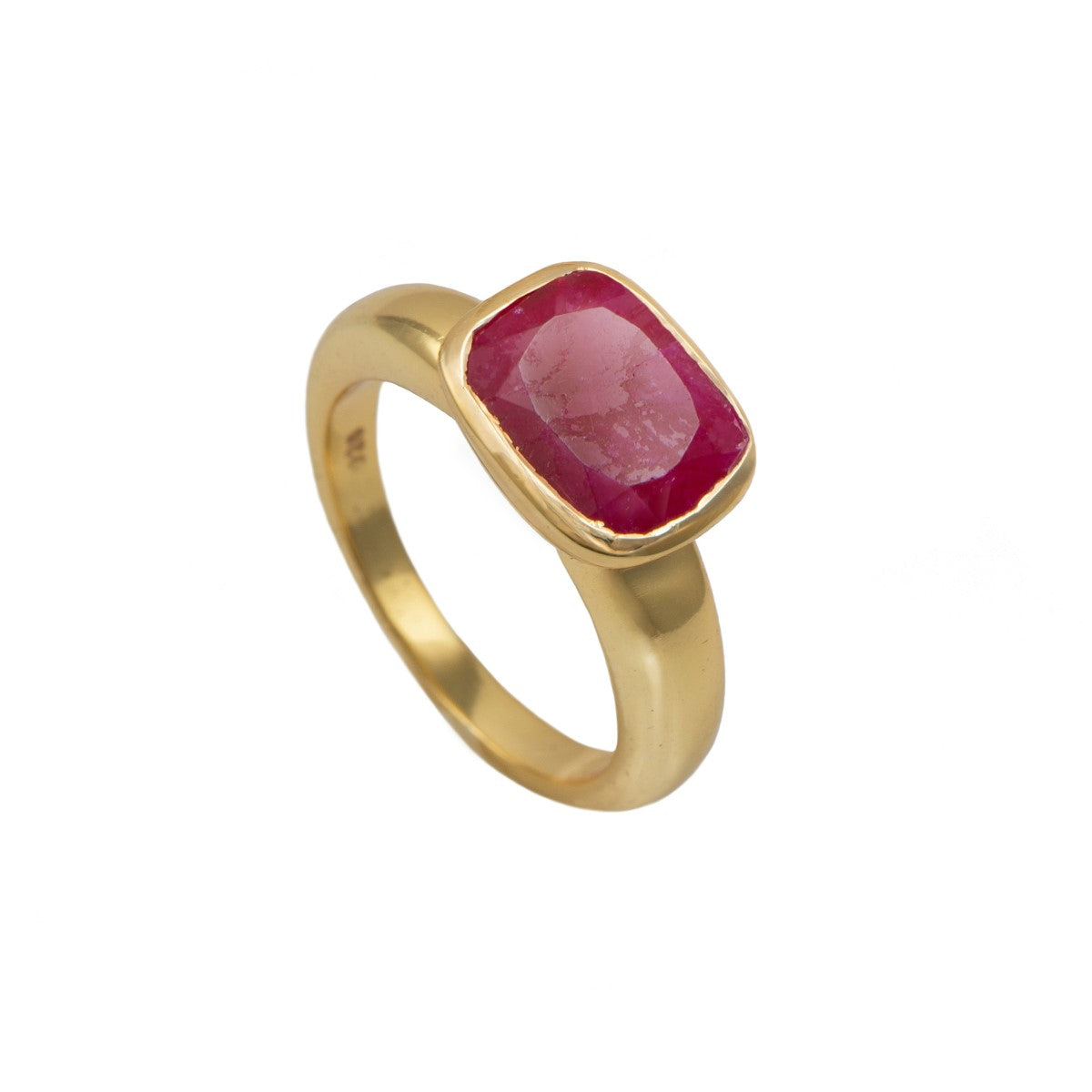 Faceted Rectangular Cut Natural Gemstone Gold Plated Sterling Silver Ring - Ruby Quartz