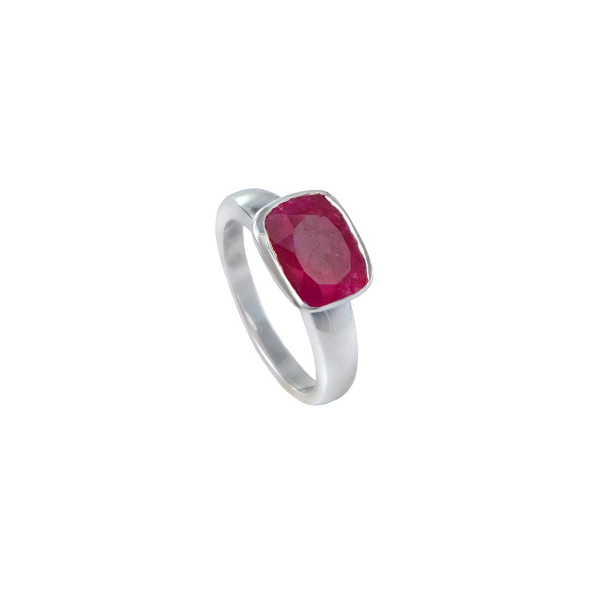 Faceted Rectangular Cut Natural Gemstone Sterling Silver Ring - Ruby Quartz