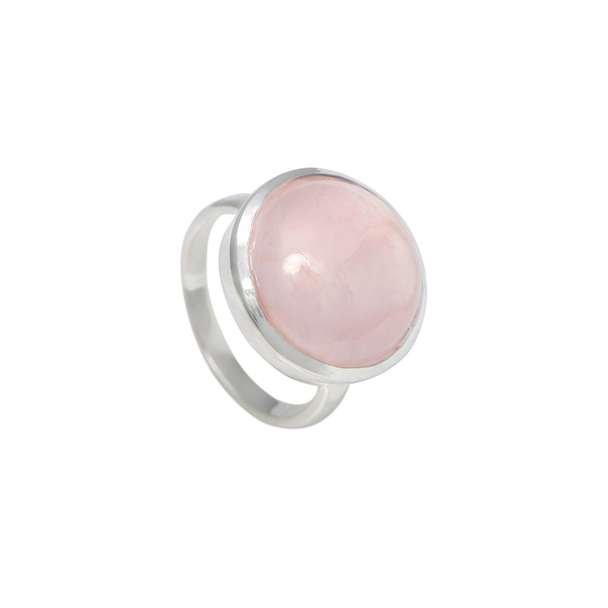 Cabochon Round Cut Natural Gemstone Sterling Silver Ring - Rose Quartz