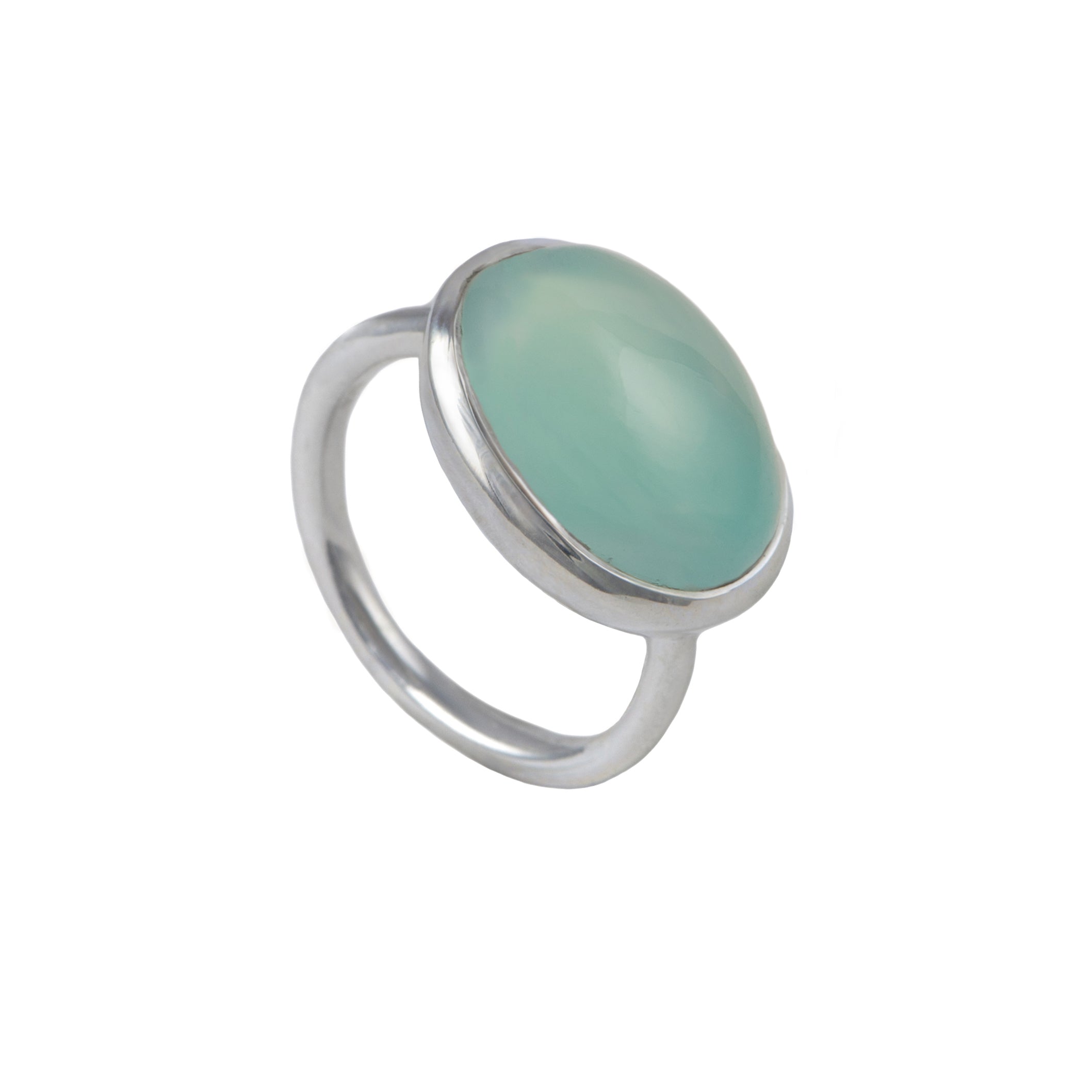 Cabochon Oval Cut Natural Gemstone Sterling Silver Ring - Aqua Chalcedony