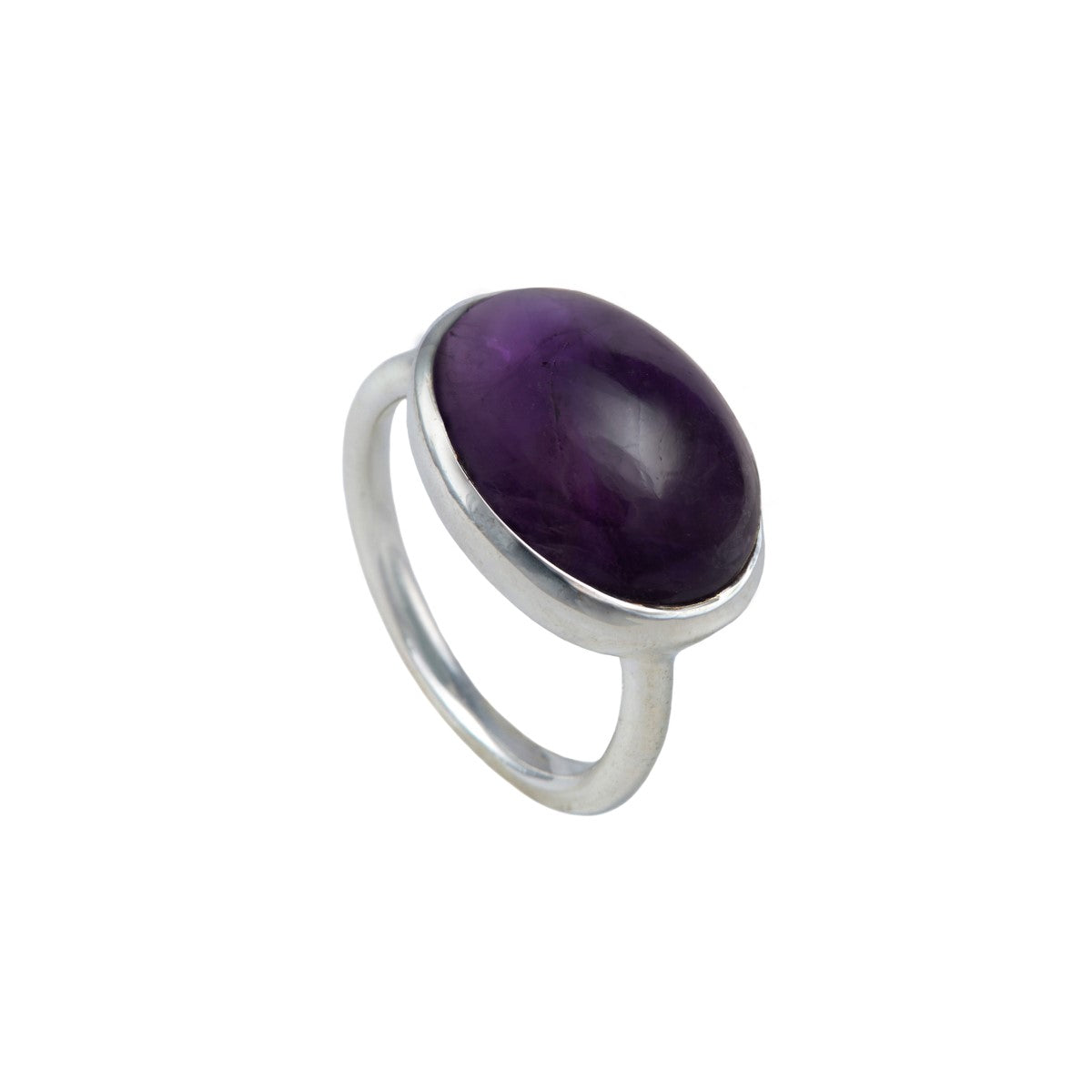 Cabochon Oval Cut Natural Gemstone Sterling Silver Ring - Amethyst