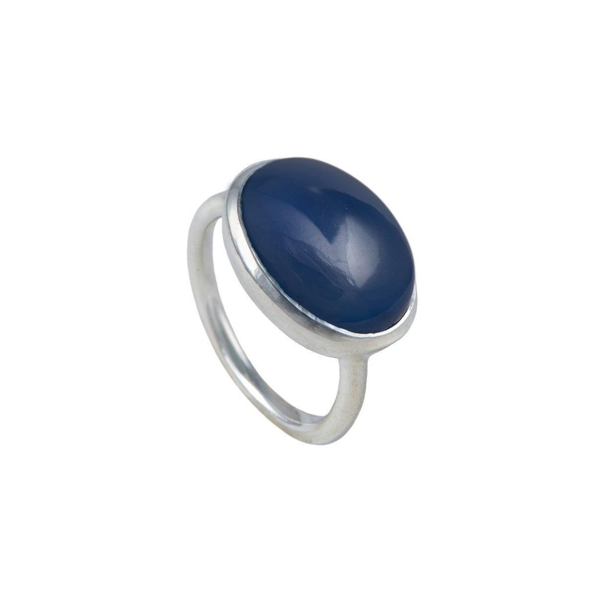 Cabochon Oval Cut Natural Gemstone Sterling Silver Ring - Blue Chalcedony