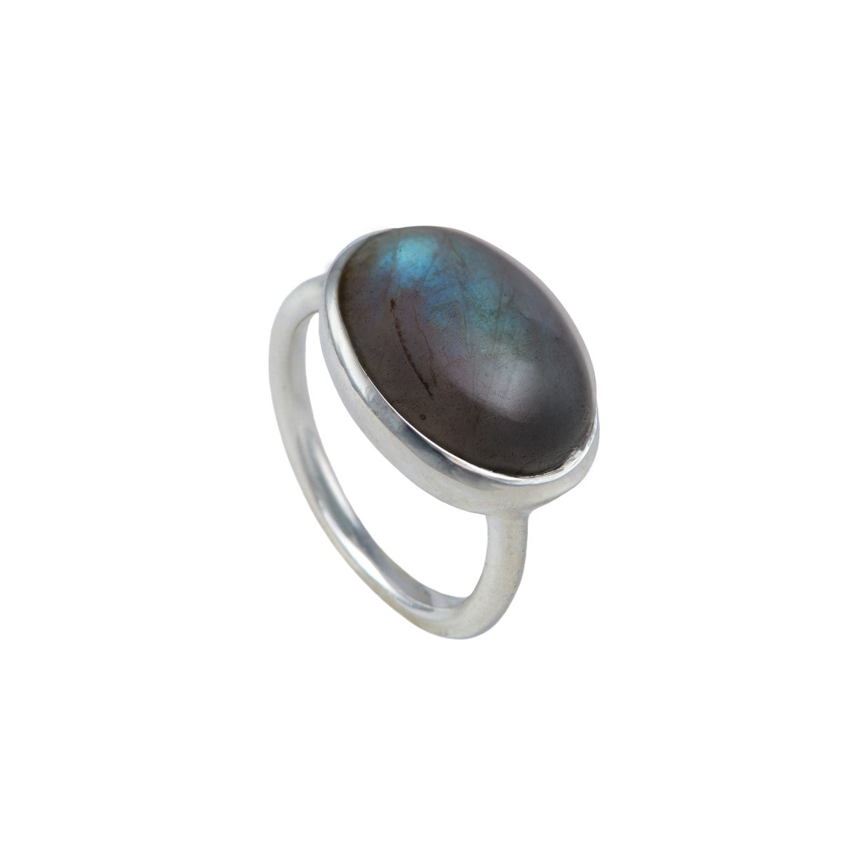 Cabochon Oval Cut Natural Gemstone Sterling Silver Ring - Labradorite