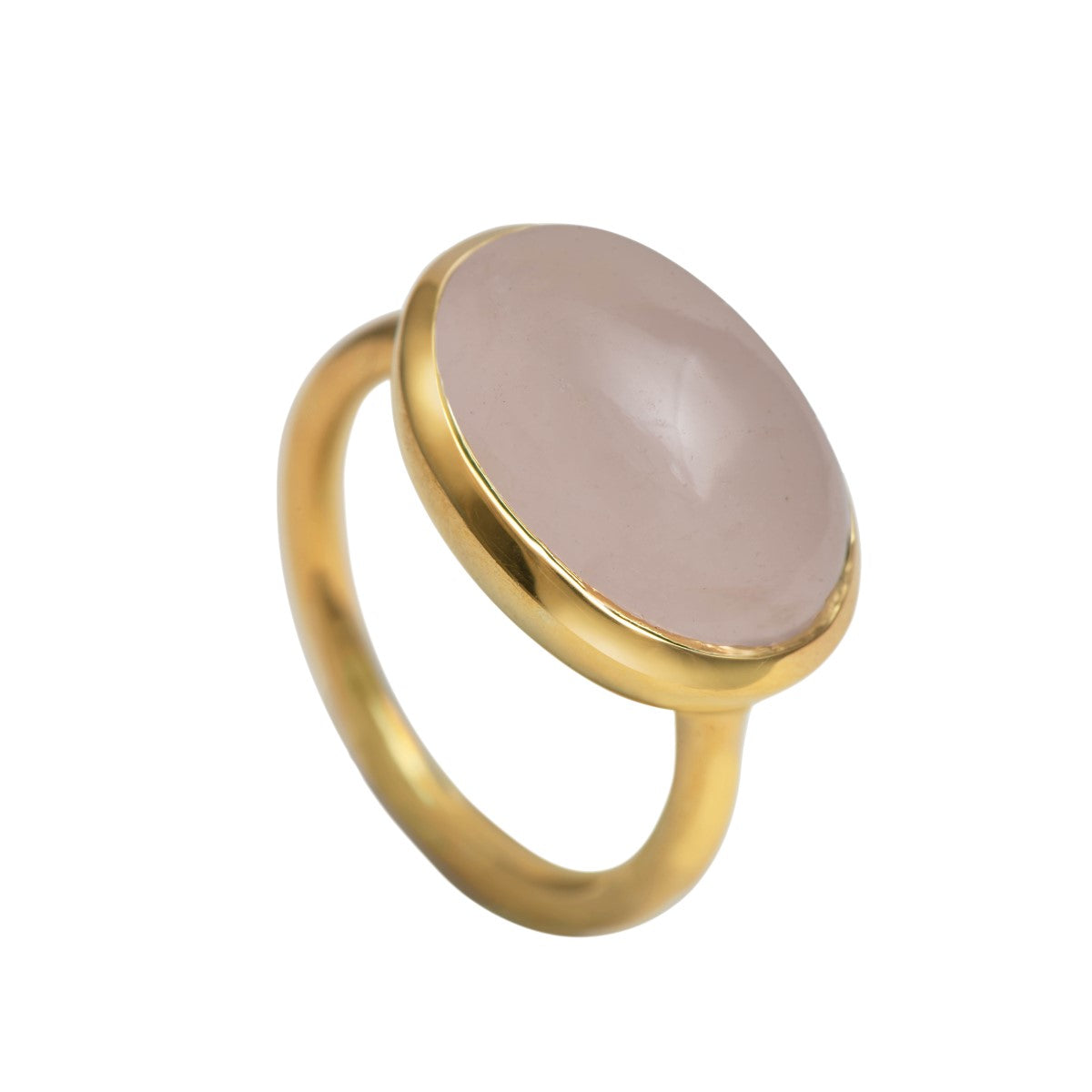 Cabochon Oval Cut Natural Gemstone Gold Plated Sterling Silver Ring - Rose Quartz