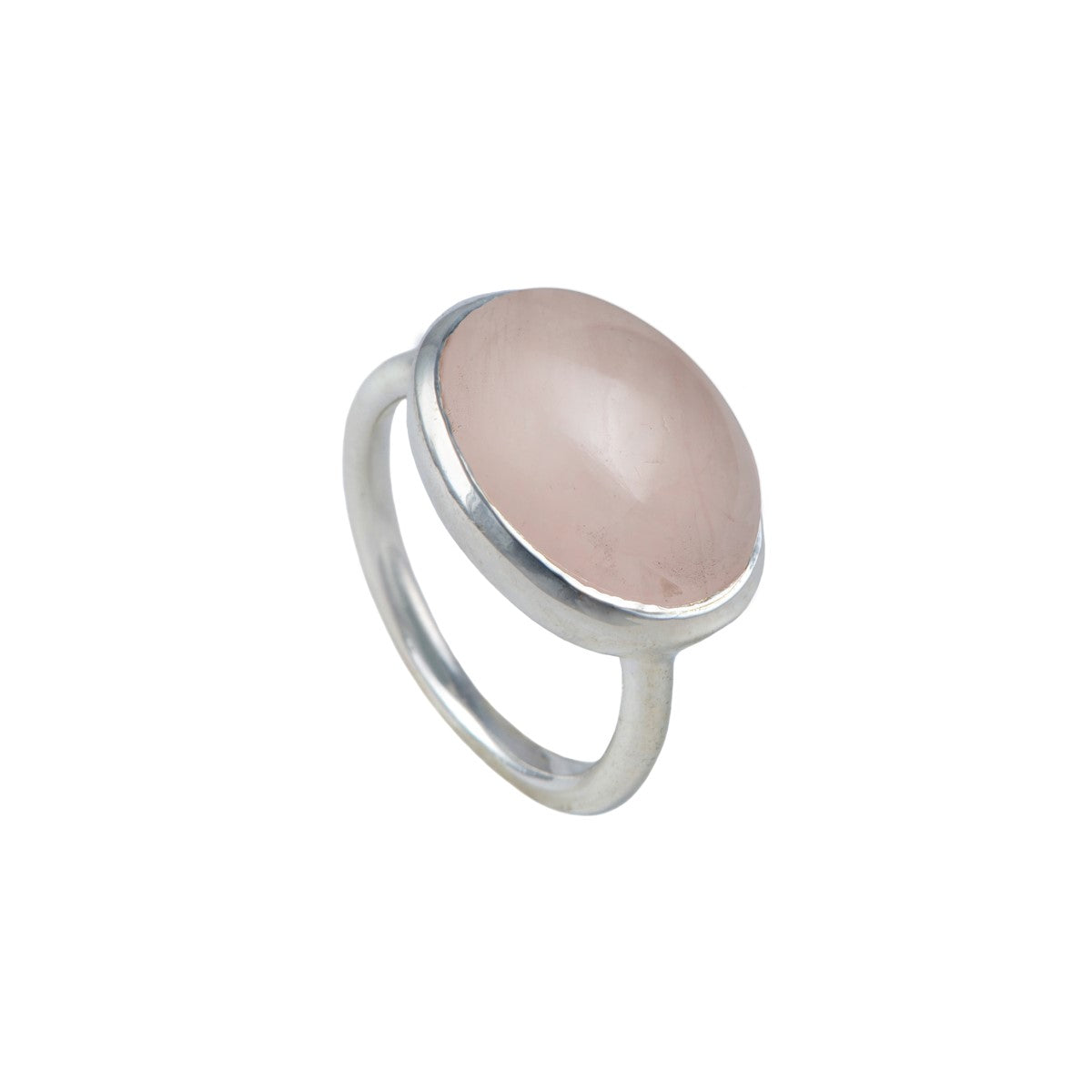 Cabochon Oval Cut Natural Gemstone Sterling Silver Ring - Rose Quartz