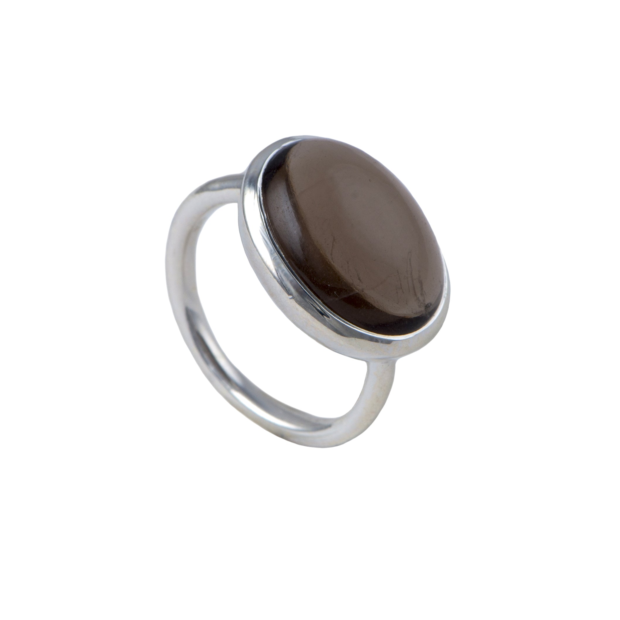 Cabochon Oval Cut Natural Gemstone Sterling Silver Ring - Smoky Quartz