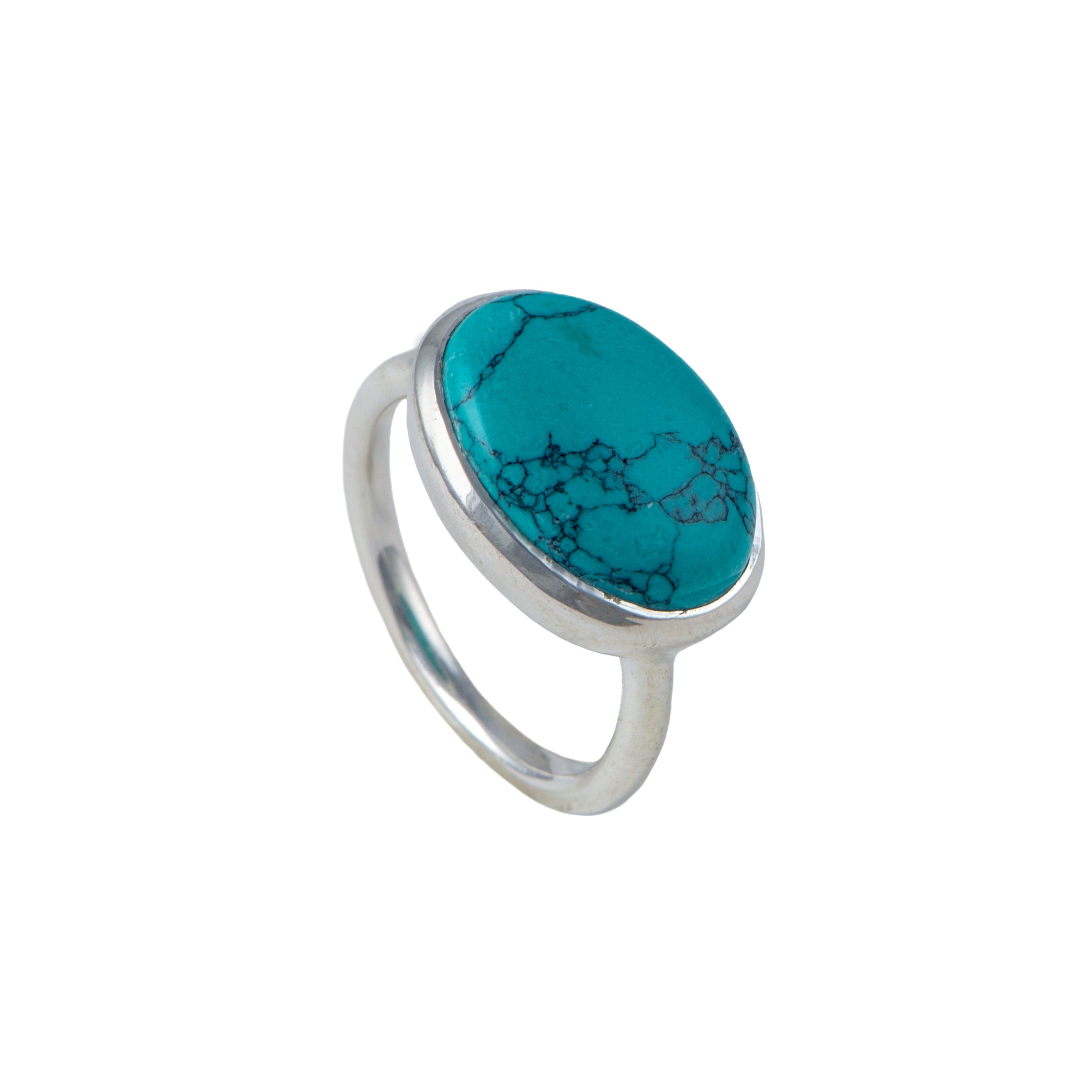 Cabochon Oval Cut Natural Gemstone Sterling Silver Ring - Turquoise