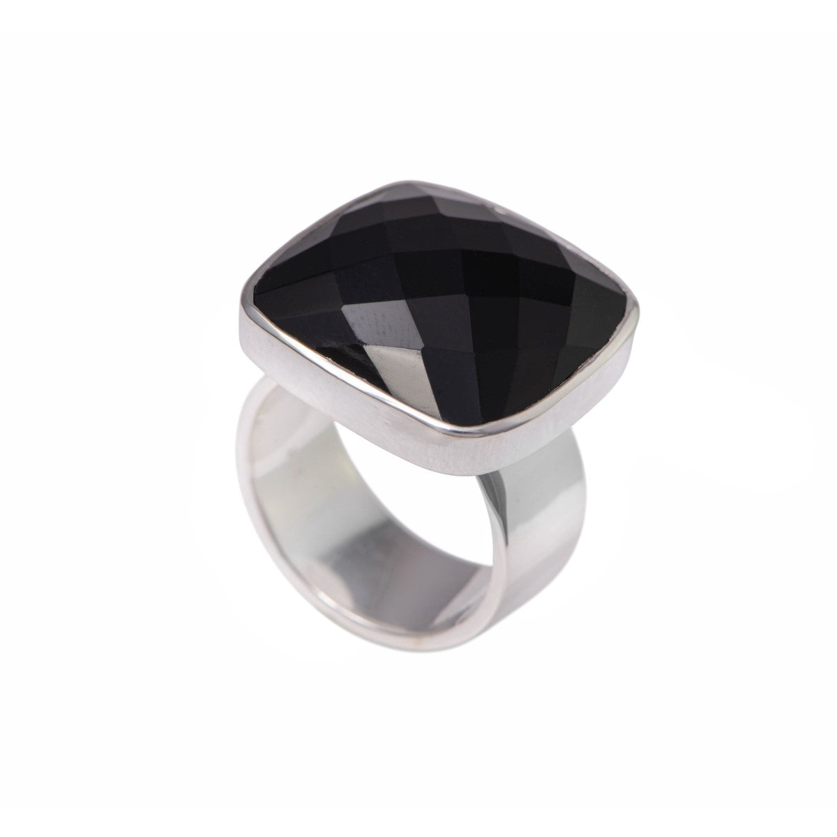 Chunky Sterling Silver Square Black Onyx Gemstone Ring