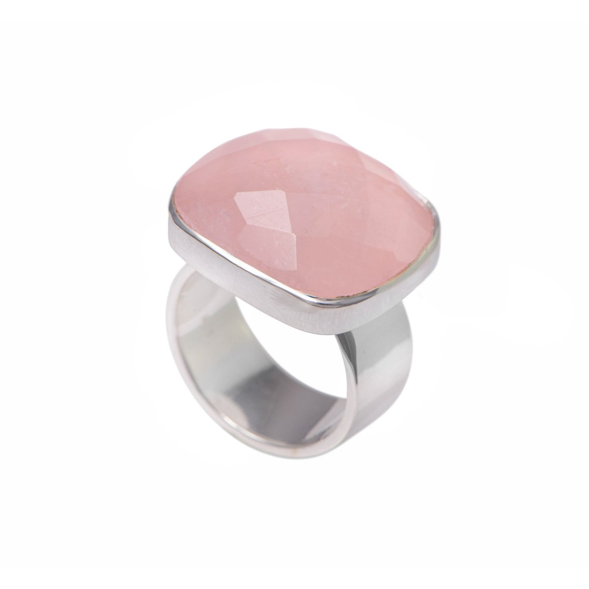 Chunky Sterling Silver Square Rose Quartz Gemstone Ring