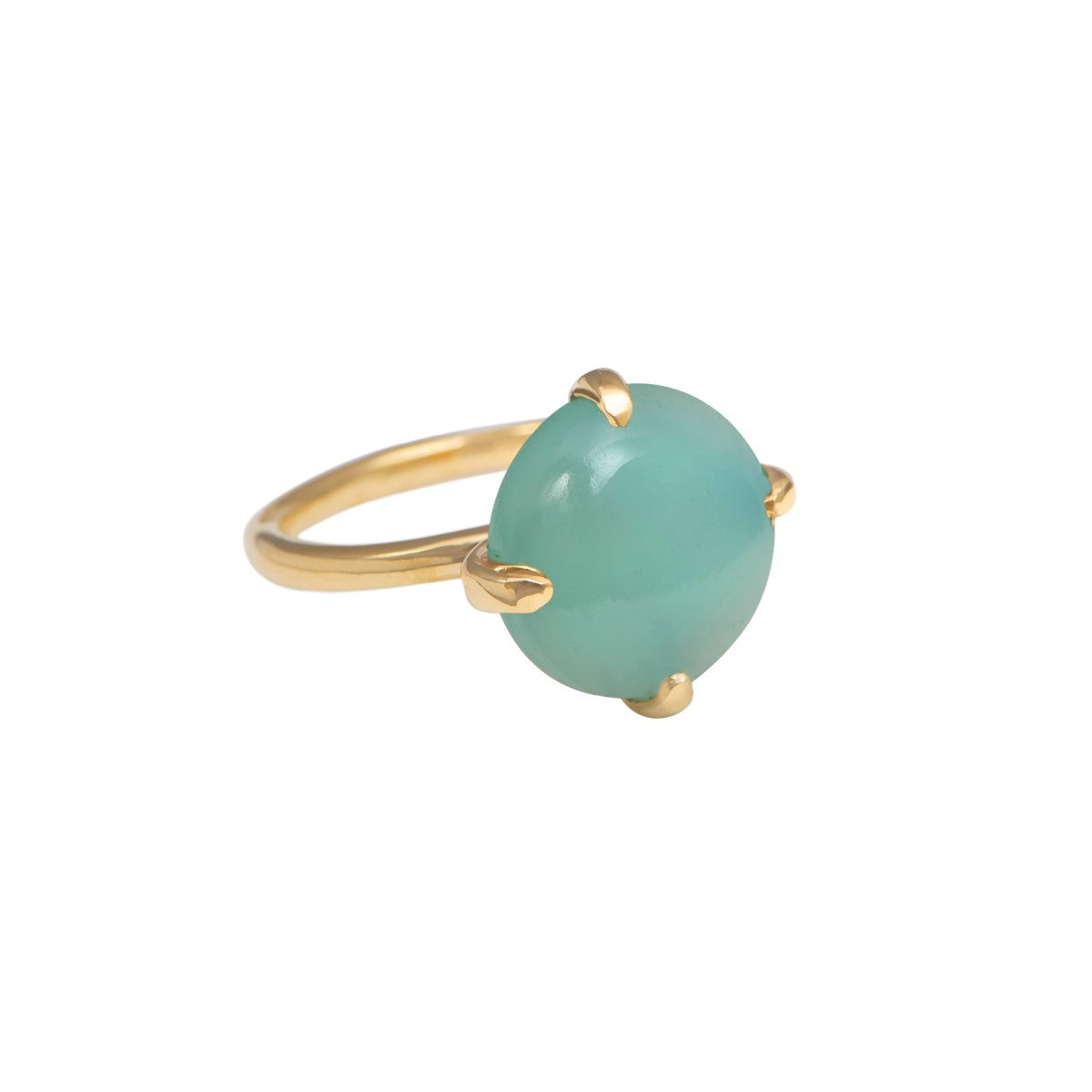 Round Cabochon Aqua Chalcedony Ring in Gold Plated Sterling Silver