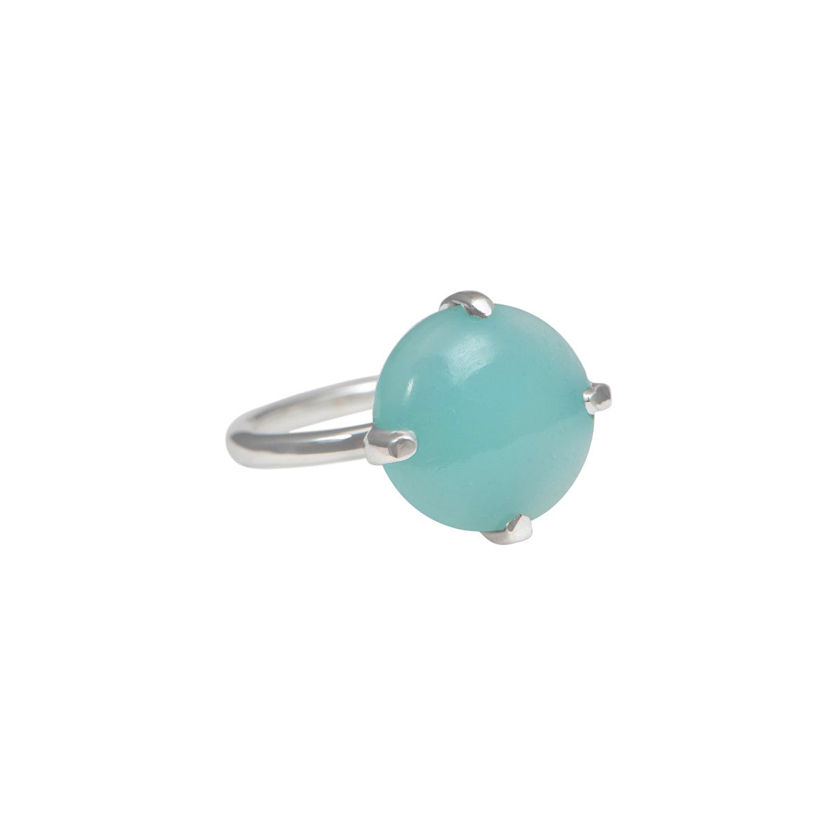 Round Cabochon Aqua Chalcedony Ring in Sterling Silver