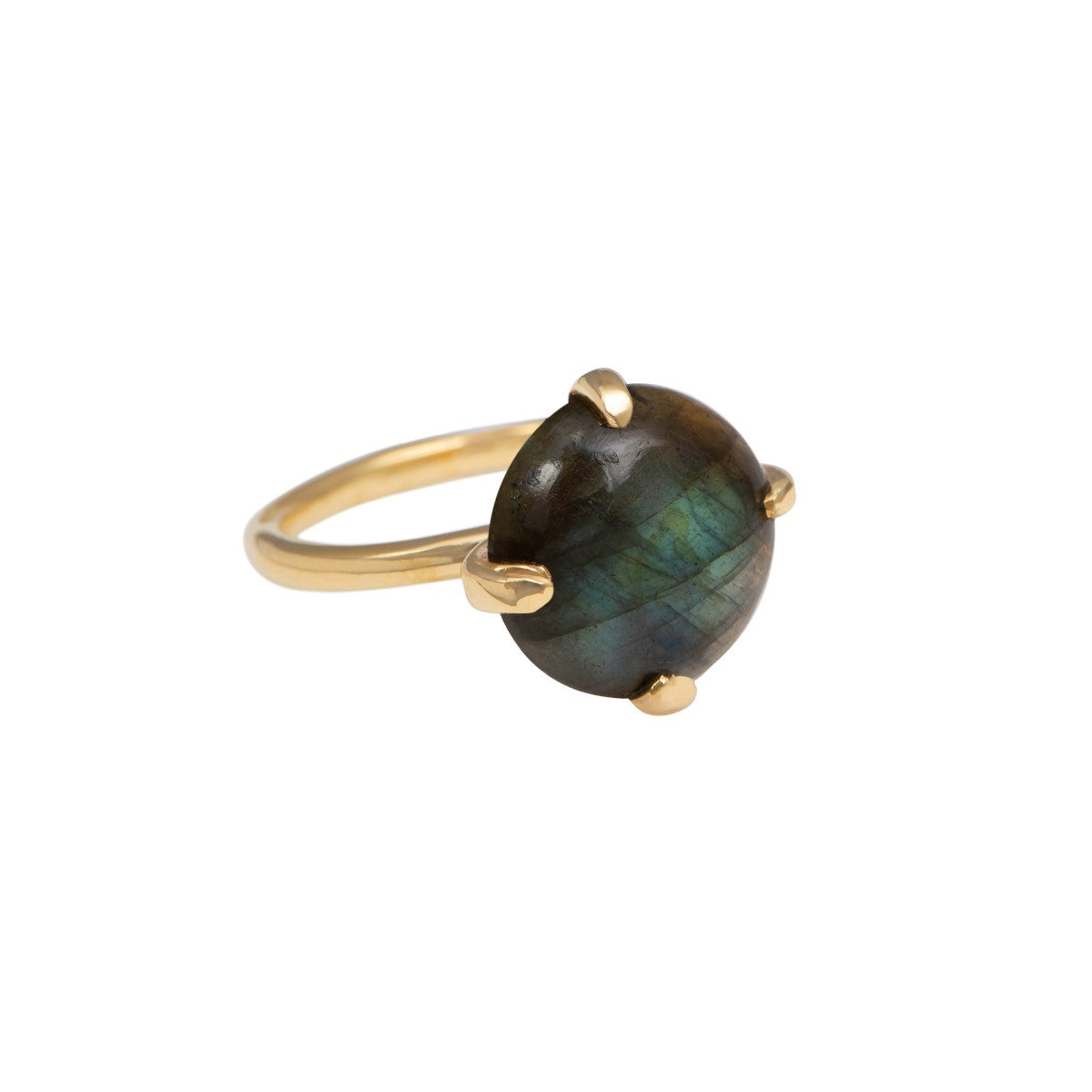 Round Cabochon Labradorite Ring in Gold Plated Sterling Silver