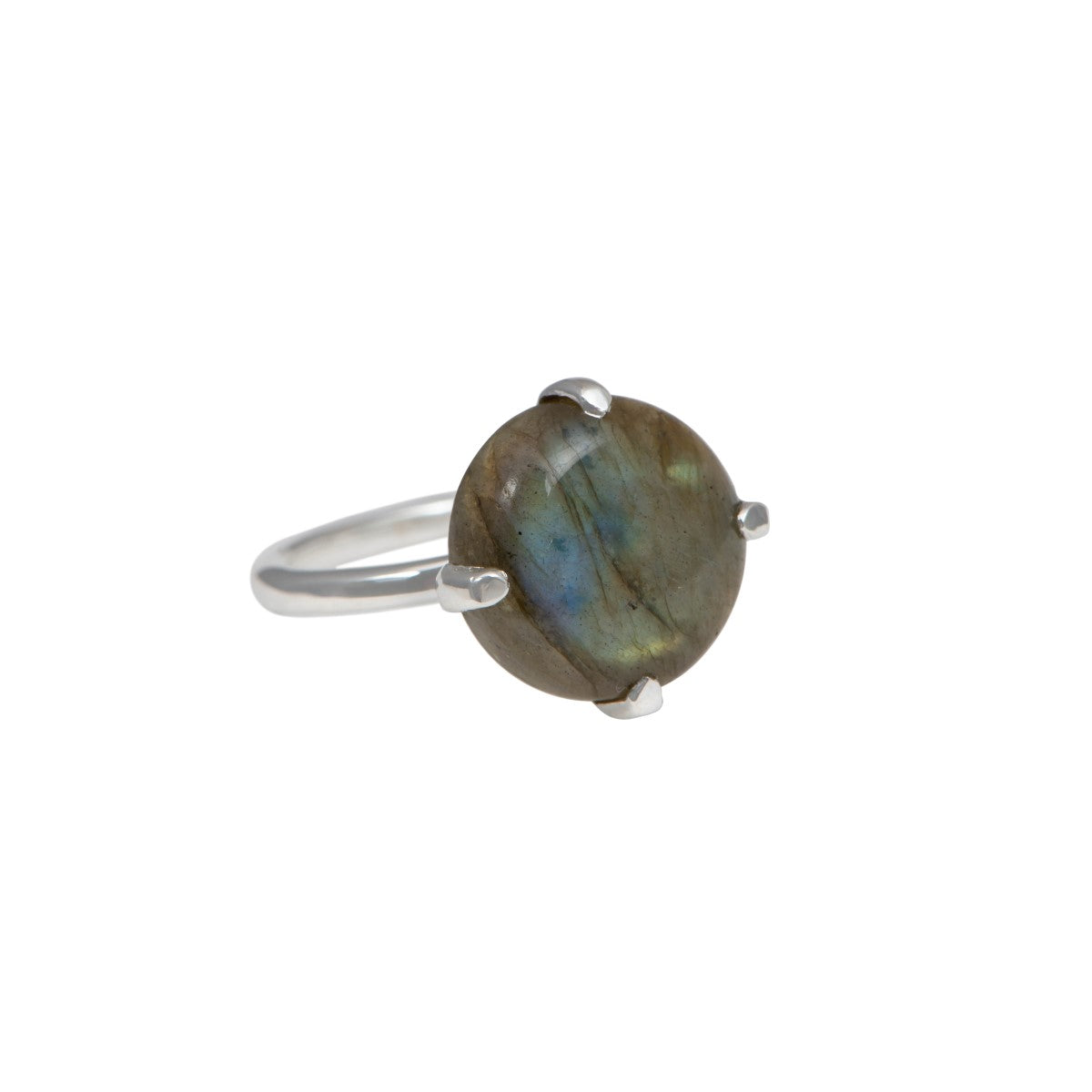 Round Cabochon Labradorite Ring in Sterling Silver