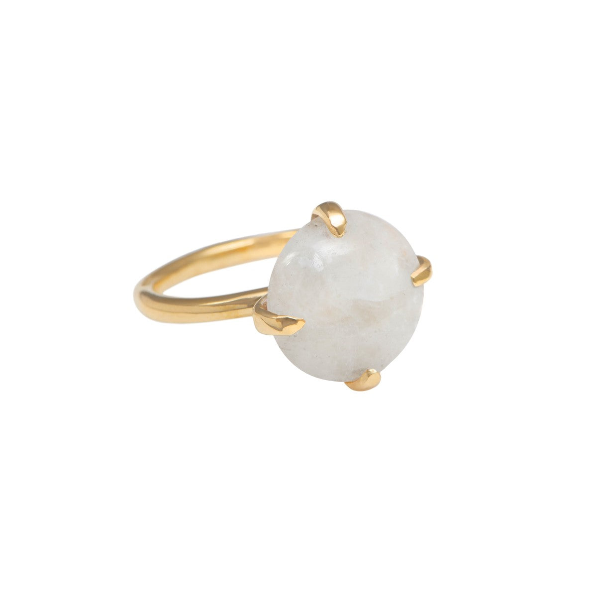 Round Cabochon Moonstone Ring in Gold Plated Sterling Silver