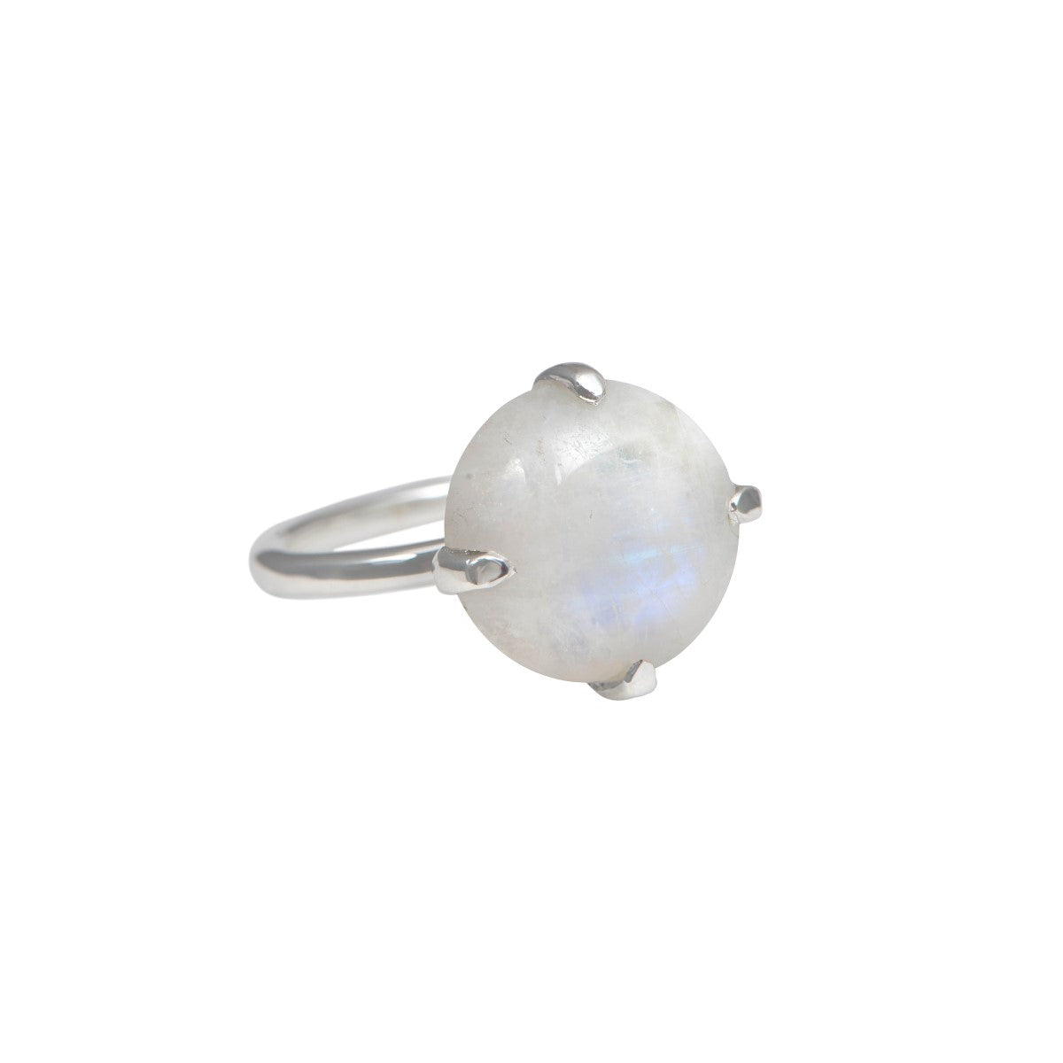 Round Cabochon Moonstone Ring in Sterling Silver