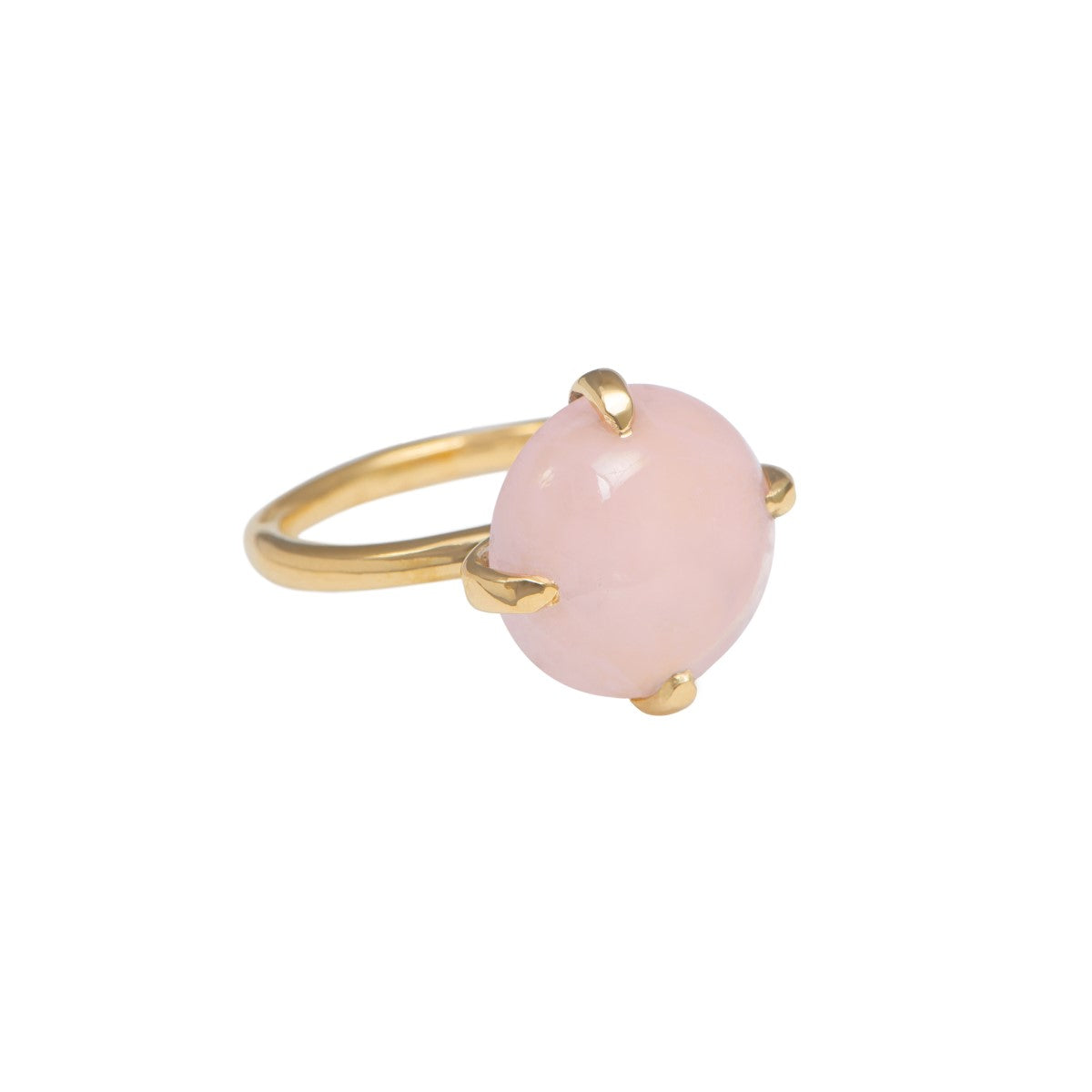 Round Cabochon Rose Quartz Ring in Gold Plated Sterling Silver