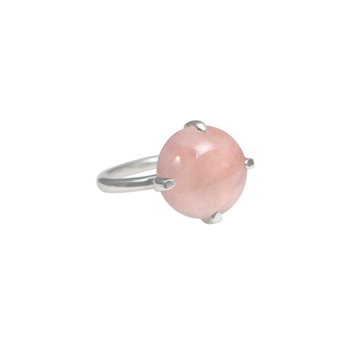 Round Cabochon Rose Quartz Ring in Sterling Silver