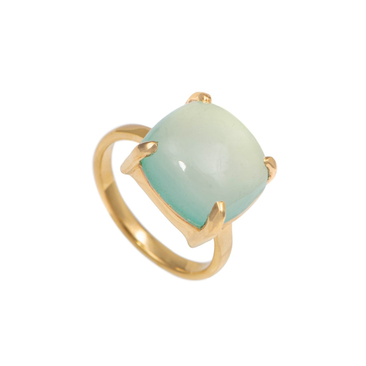 Square Cabochon Aqua Chalcedony Ring in Gold Plated Sterling Silver