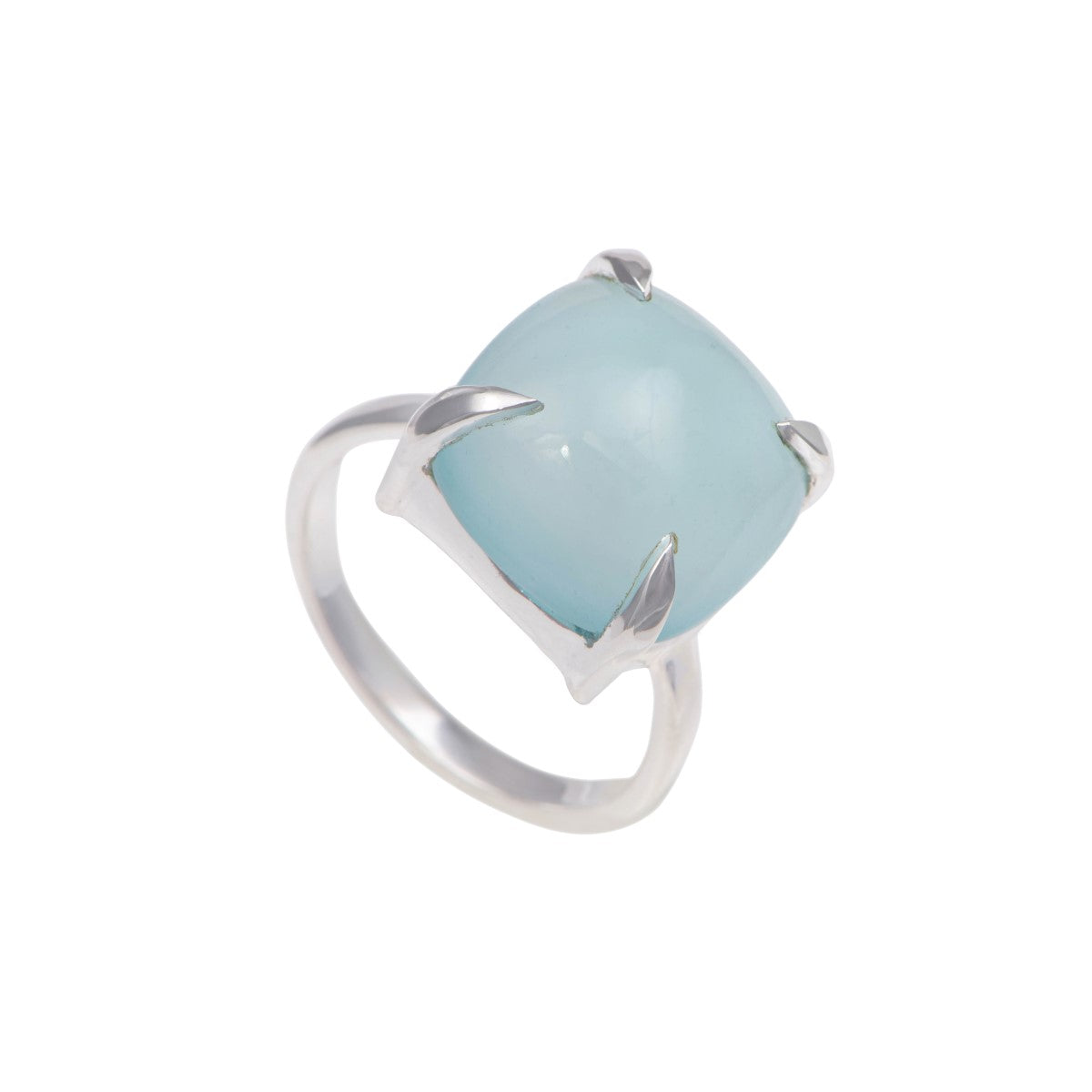 Square Cabochon Aqua Chalcedony Ring in Sterling Silver