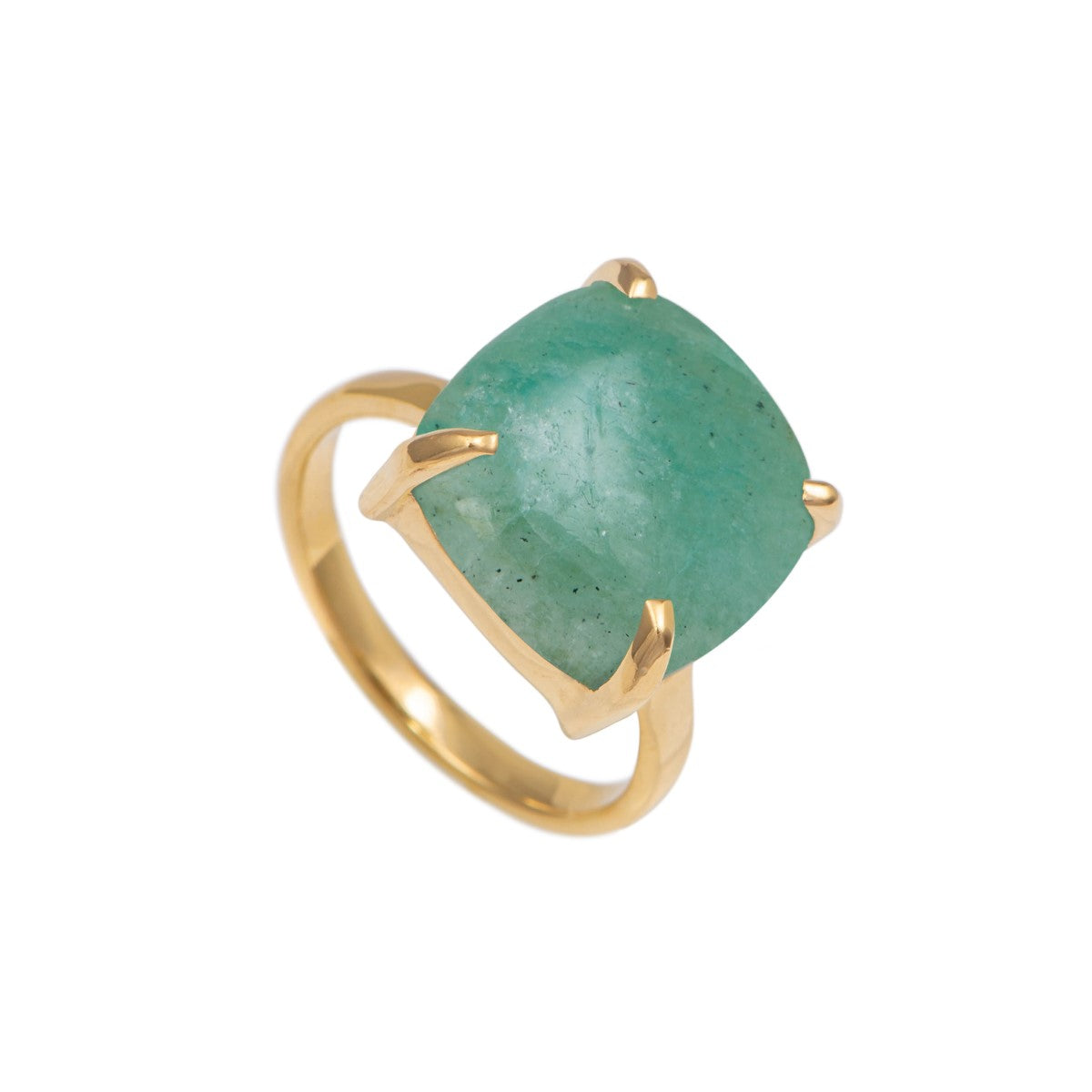 Square Cabochon Amazonite Ring in Gold Plated Sterling Silver