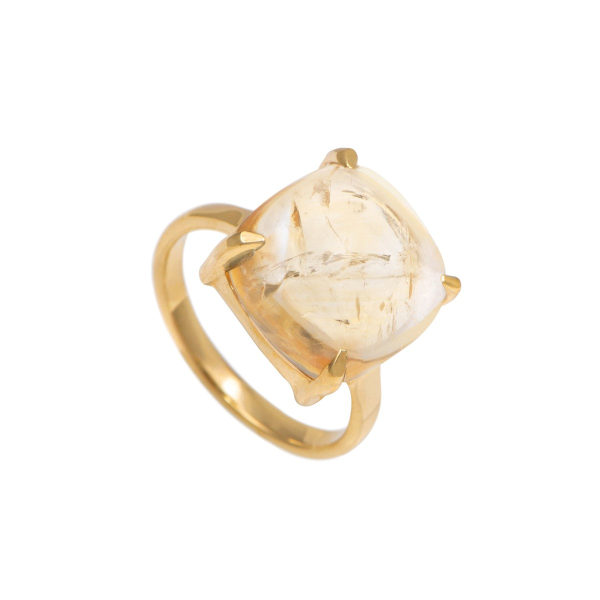 Square Cabochon Citrine Ring in Gold Plated Sterling Silver