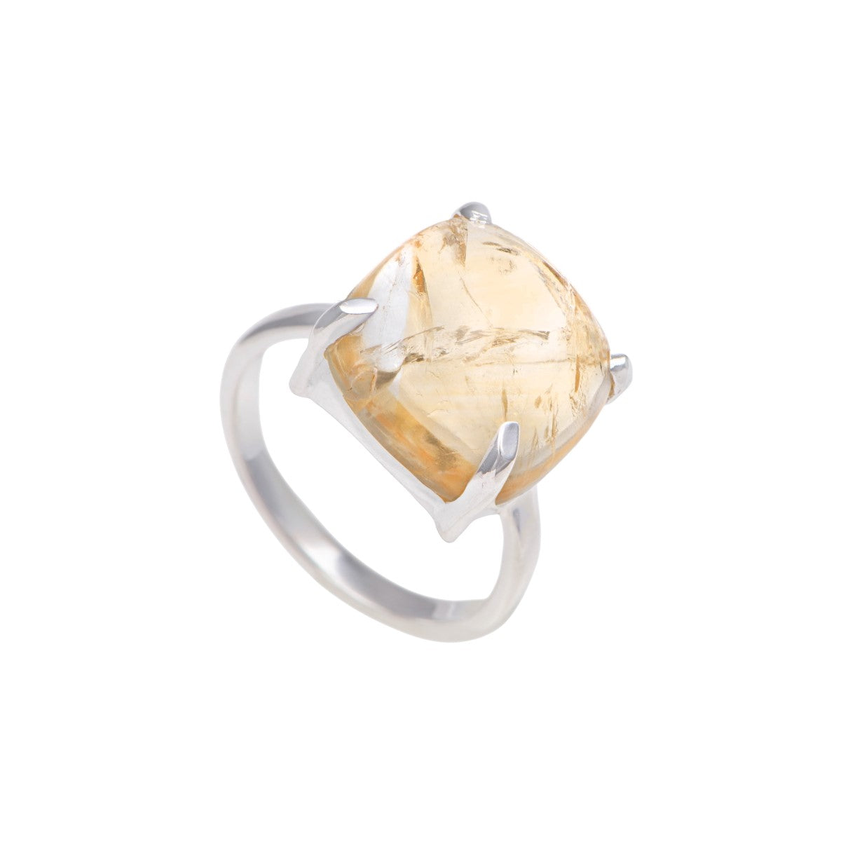 Square Cabochon Citrine Ring in Sterling Silver