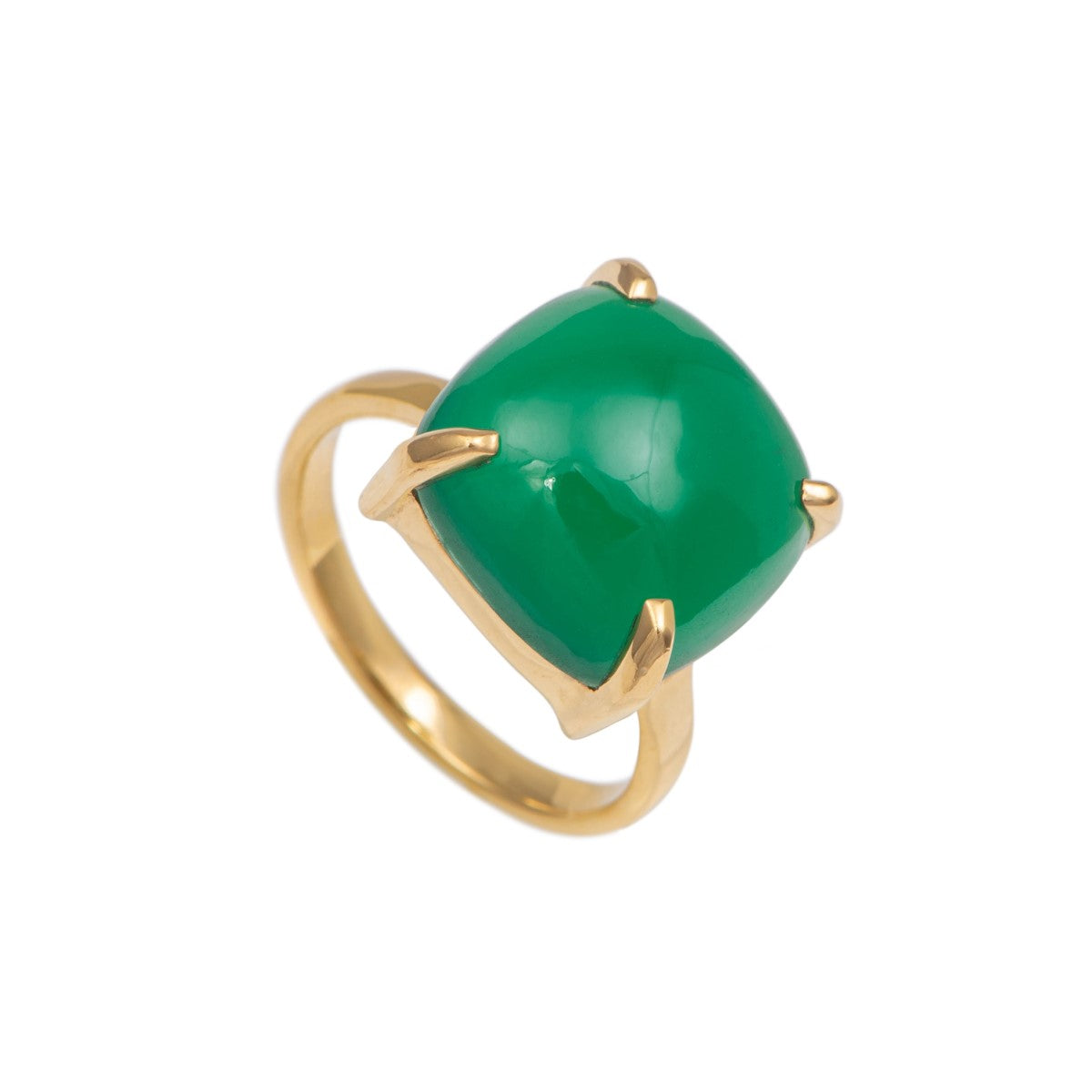 Square Cabochon Green Onyx Ring in Gold Plated Sterling Silver